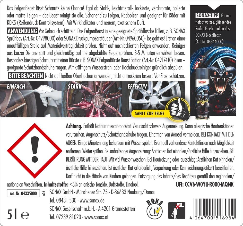 Thumbnail 1 de SONAX FelgenBeast 5 Liter – Felgenreiniger für alle polierten, verchromten und matten Felgen