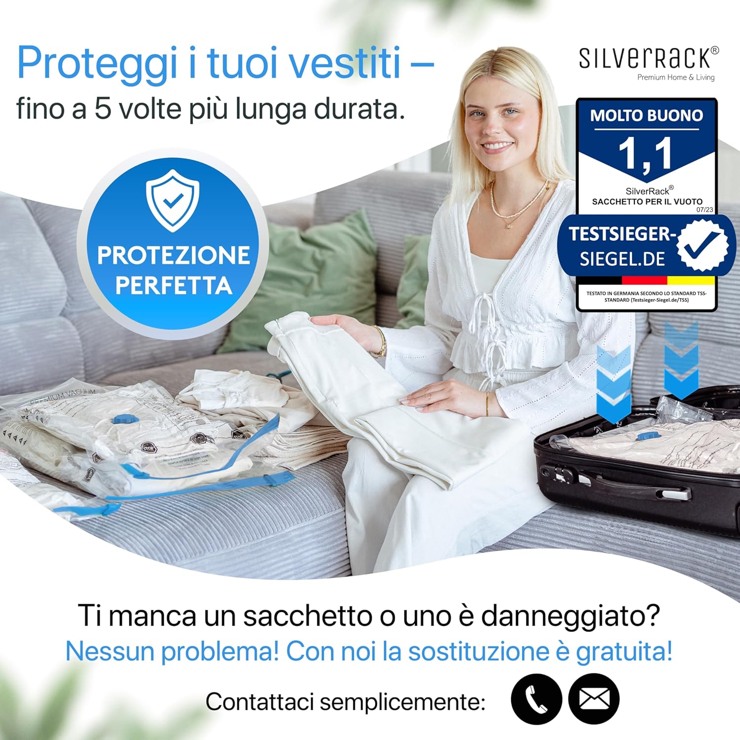 Thumbnail 5 de SilverRack Set Sacchetti Sottovuoto 6 pezzi (3x60x80 cm e 3x80x100 cm) per Abbigliamento e Piumini