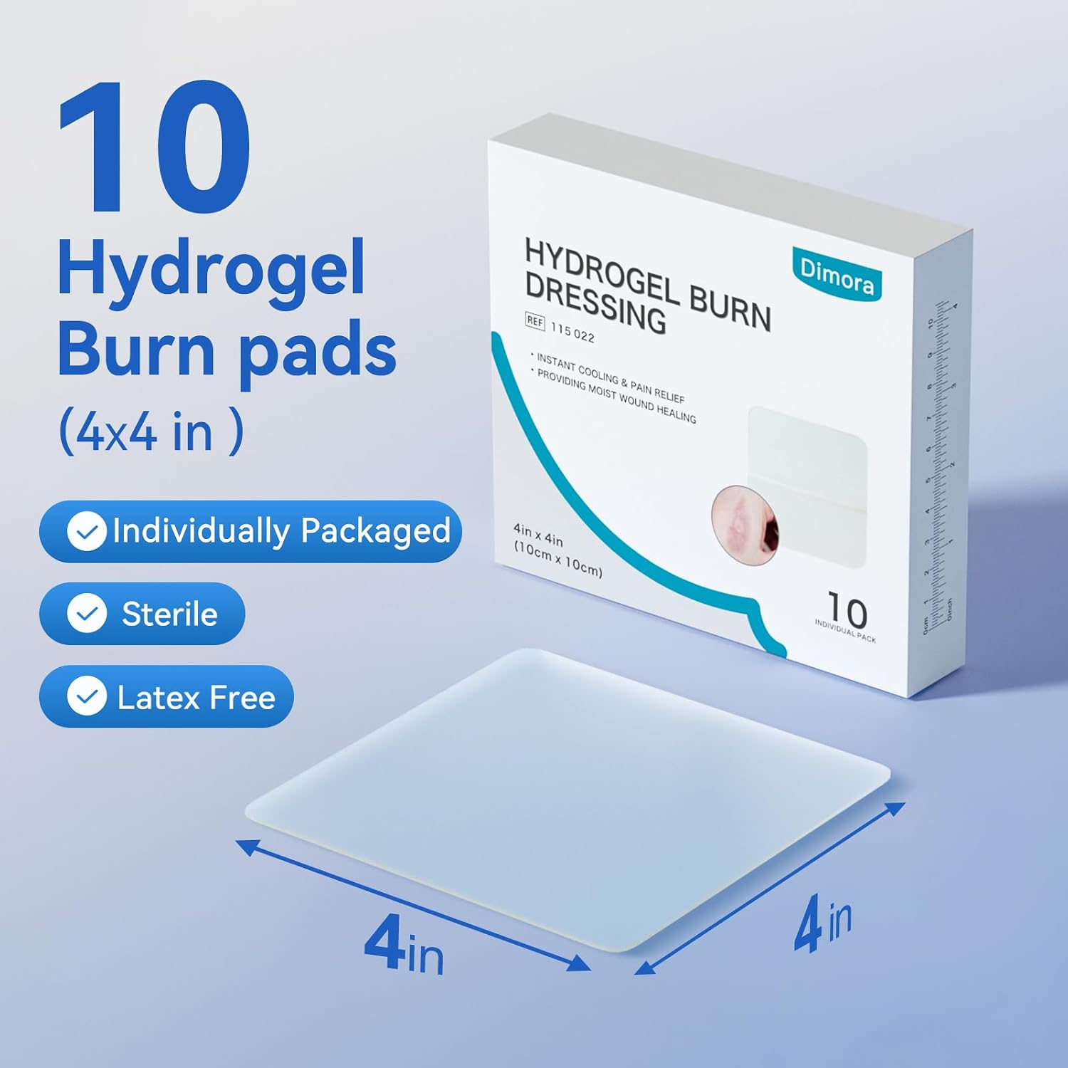 Thumbnail 5 de Dimora Hydrogel Burn and Wound Dressing 4" x 4" (10 Count) – Instant Cooling Relief for Minor Burns & Wounds