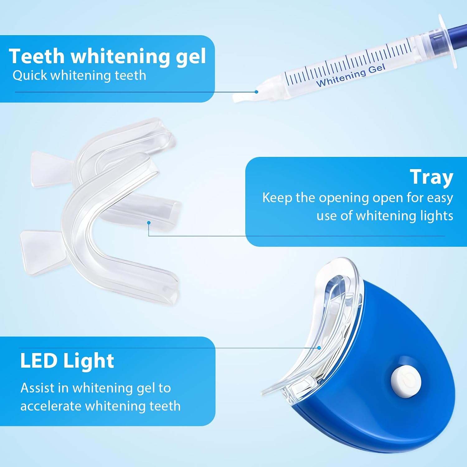 Detalle de Kit sbiancante per denti con lampada domestica – 10 gel, 2 mascherine ausiliarie