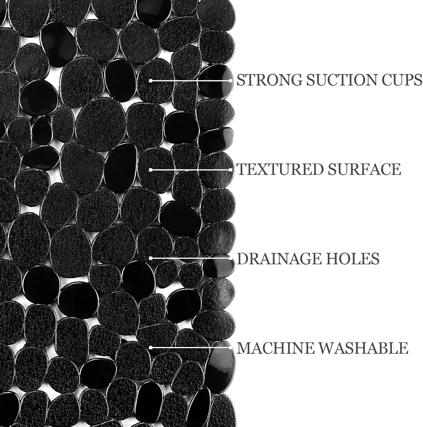 Thumbnail 4 de DOPROP Square Non Slip Shower Mat (54x54cm) with Suction Cups, Pebble Design & Drain Holes – Black