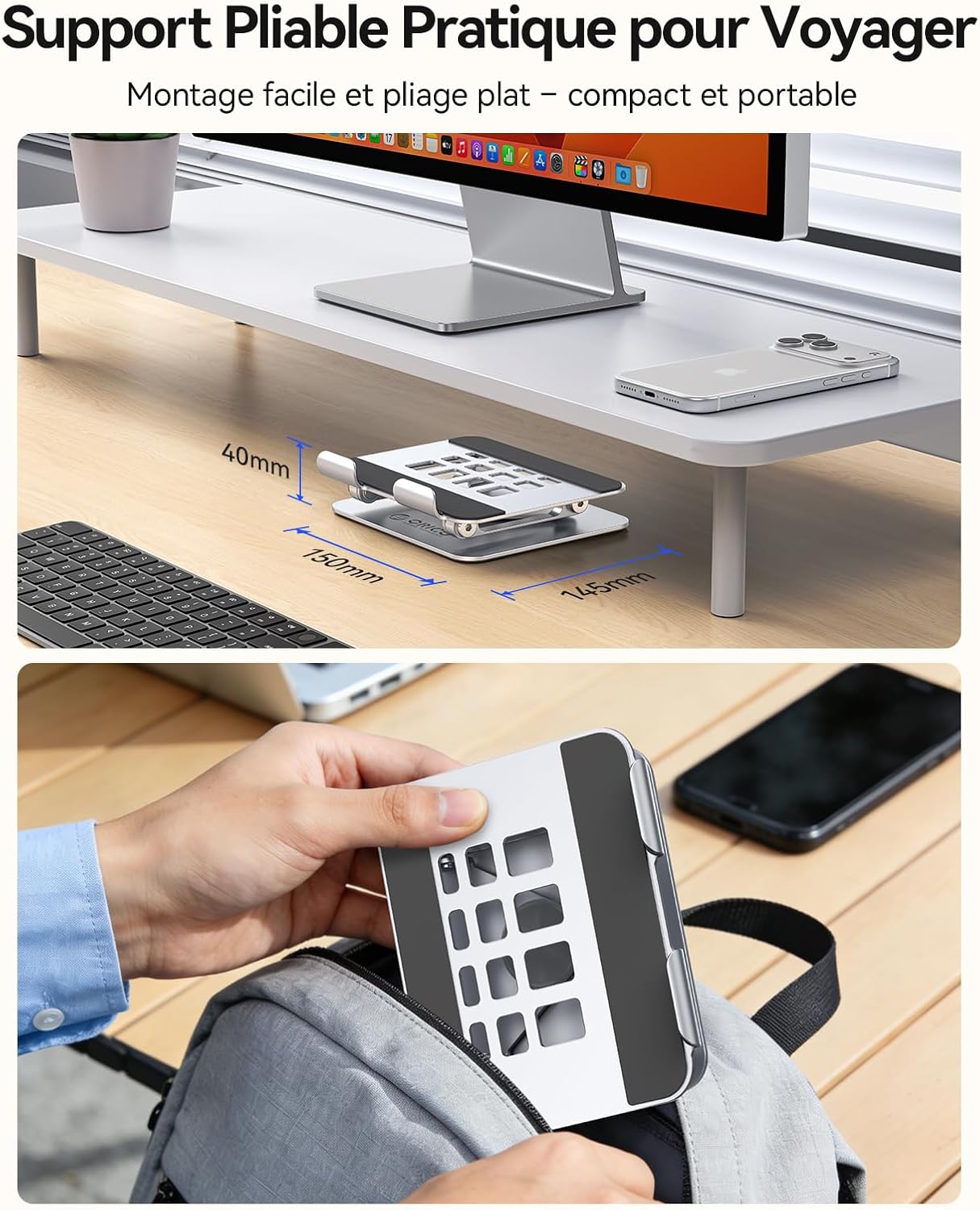Thumbnail 4 de ORICO Support tablette à rotation 360° FB2 (jusqu’à 13") – support de bureau portable pliable pour iPad et Kindles, argent