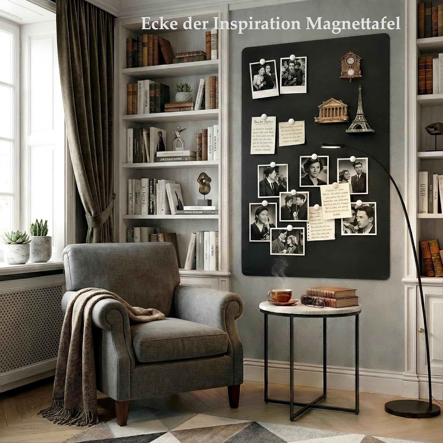 Detalle de Qiytecno Magnettafel Schwarz Groß 60x90 cm – edles Magnetboard für Reisemagnete & Sammlungen