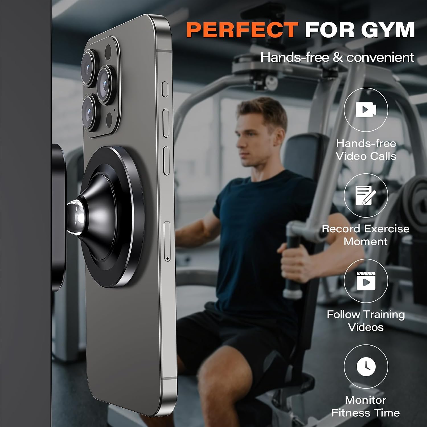 Detalle de A2C Gym Magnetic Phone Holder – Dual Strong Magnets for iPhone 17/16/15 Series