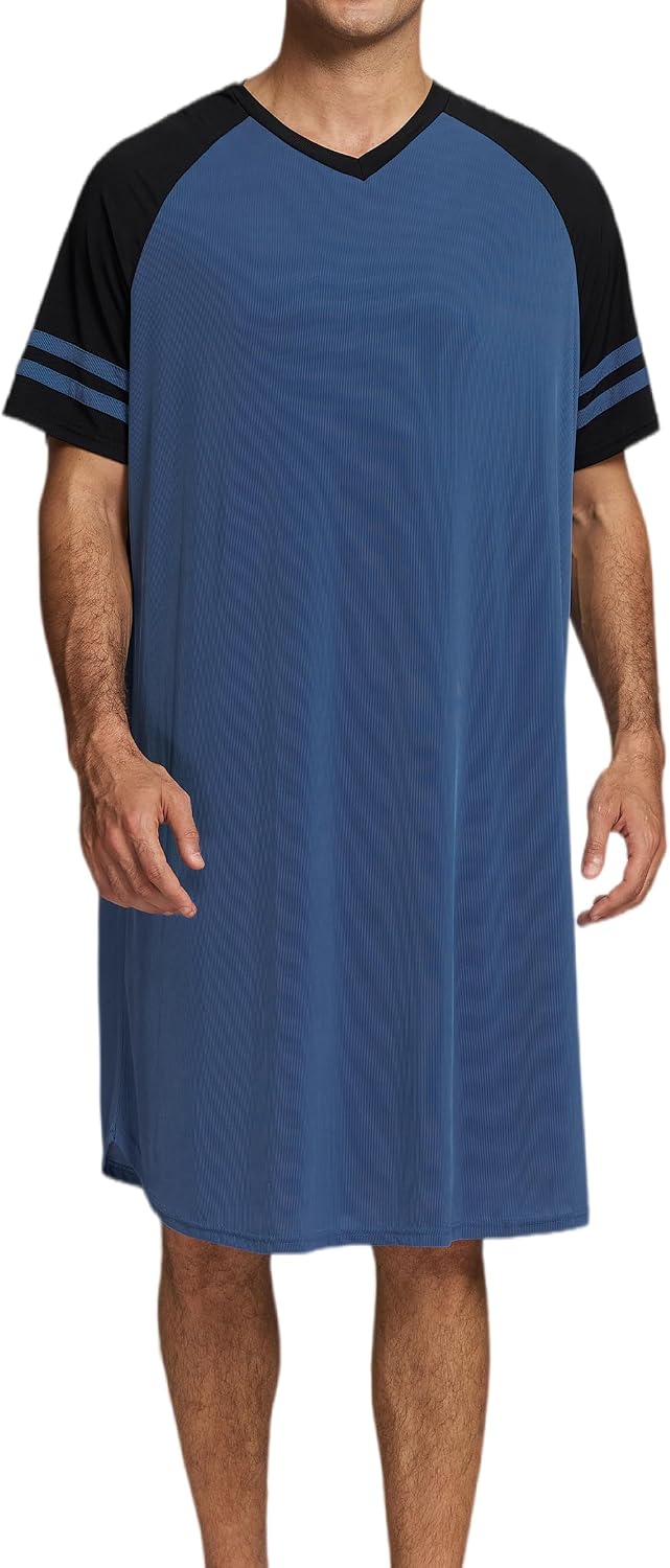 Thumbnail 6 de Enjyam Men's Short Sleeve Nightgown: Lightweight Summer Pyjama Top for Home Comfort