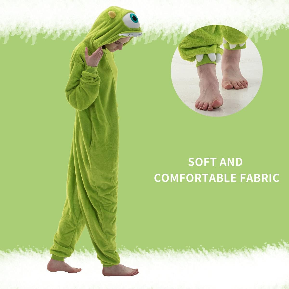 Detalle 2 de COSUSKET Mike Wazowski Flannel Onesie Pajamas with Zip and Side Pockets