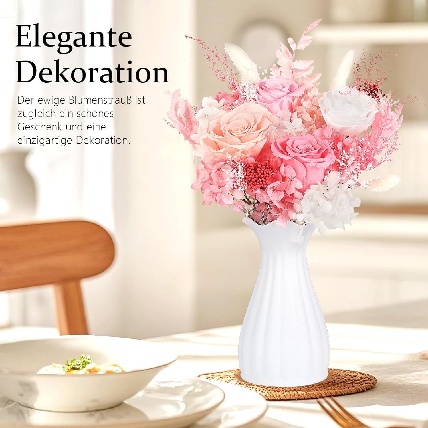 Thumbnail 5 de Ewige Rosen Strauß mit Vase – Rosa, 4 Übergroße Rosen, integrierte Vase