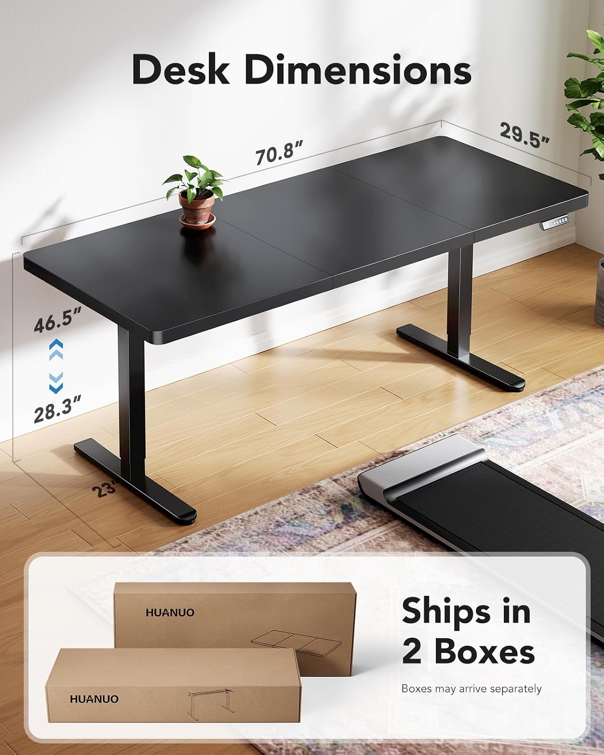 Detalle de HUANUO 71 x 30-Inch Electric Standing Desk, Brushless Motor, 220 lb Capacity