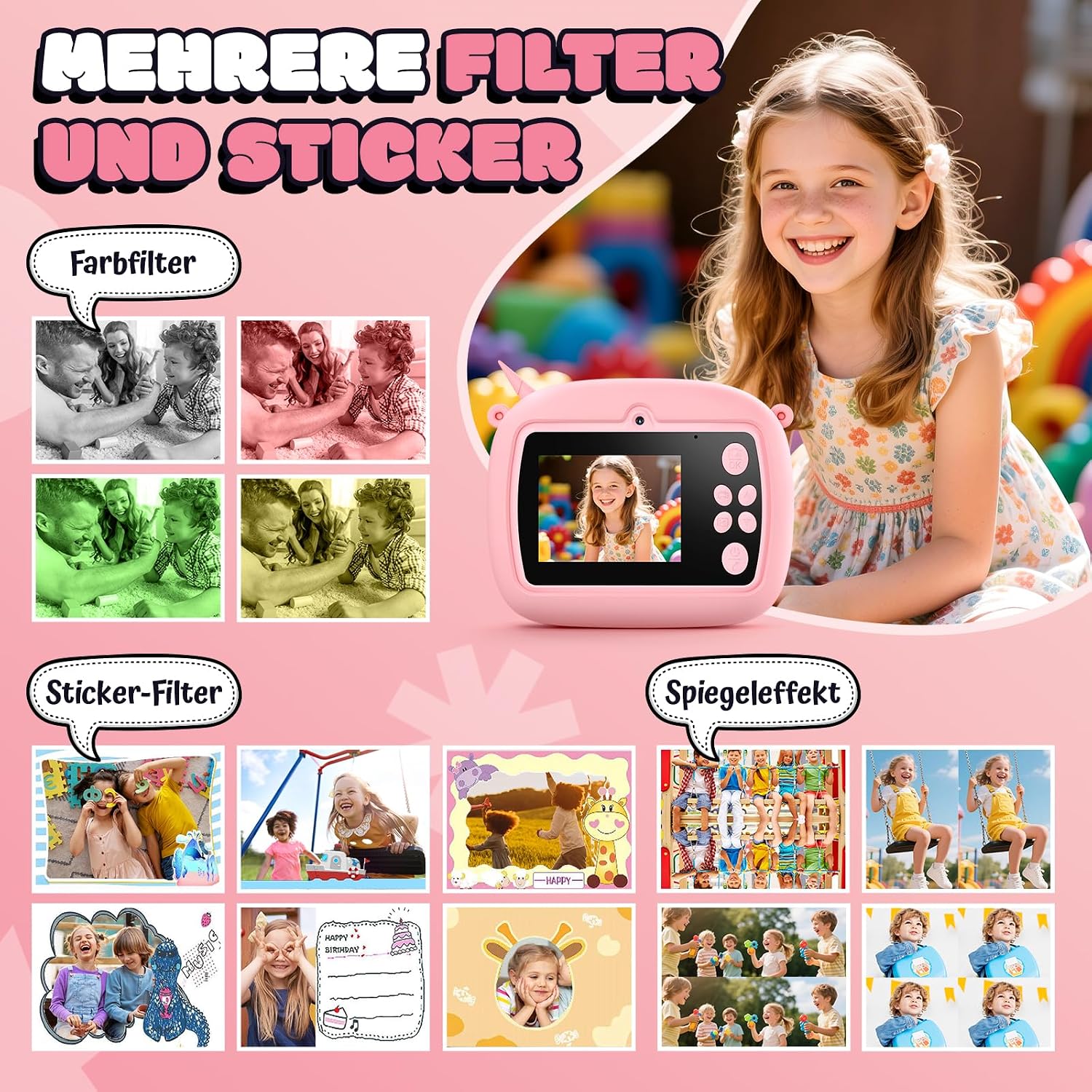 Thumbnail 2 de YOZISS Sofortbildkamera Kinderkamera mit Sofortdruck, 1080P, 48 MP Dual-Kamera & Fotodruck (inkl. 32-GB-Karte, Papierrollen)