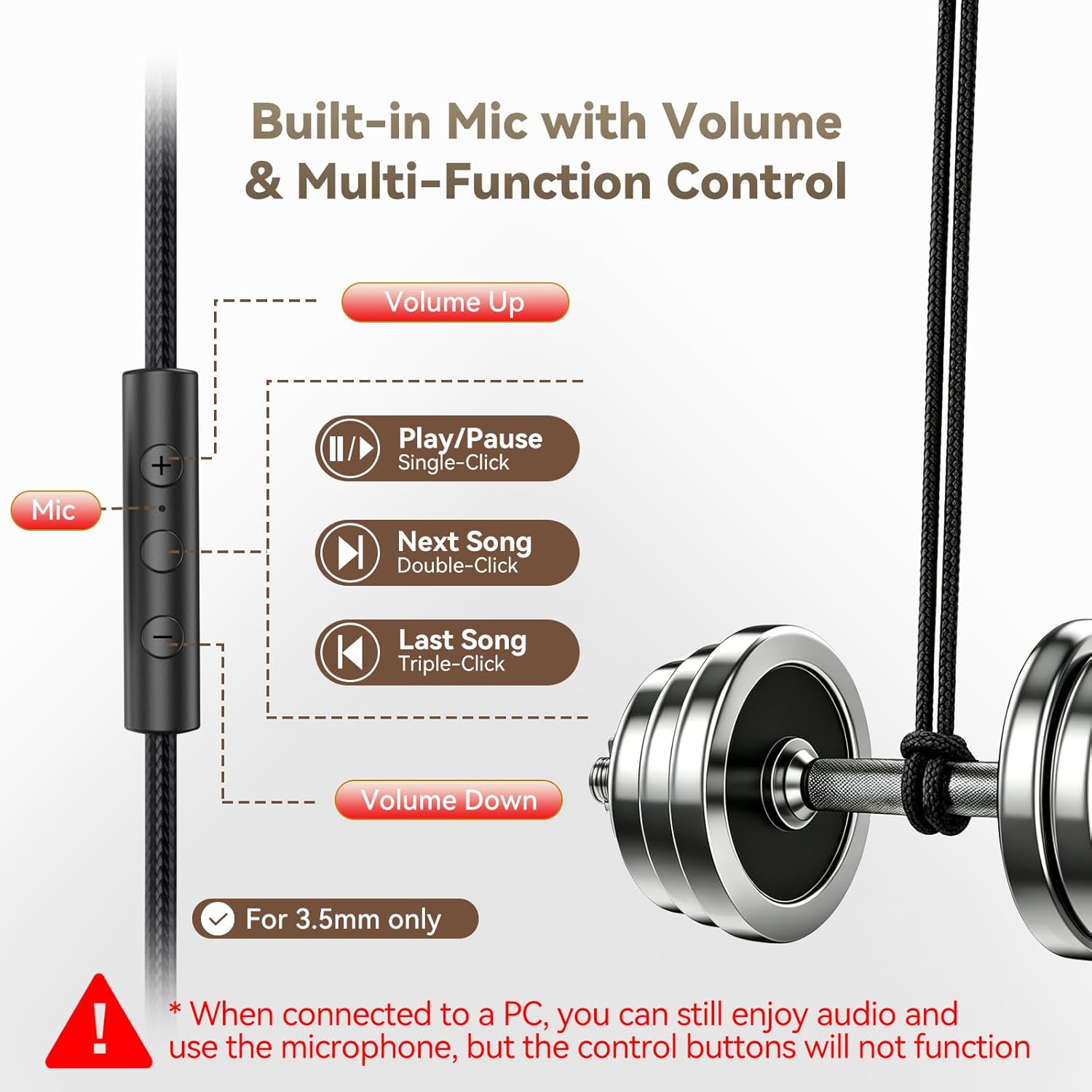 Detalle de KVIDIO Wired Headphones with Mic, 40mm Drivers, 3.5mm Plug, and Foldable Over-Ear Comfort