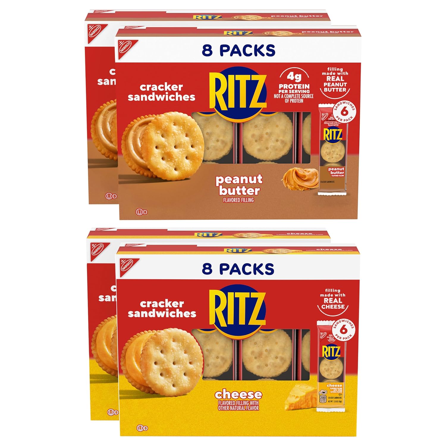 Detalle de RITZ Peanut Butter & Cheese Sandwich Crackers, 32 Individually Wrapped Packs