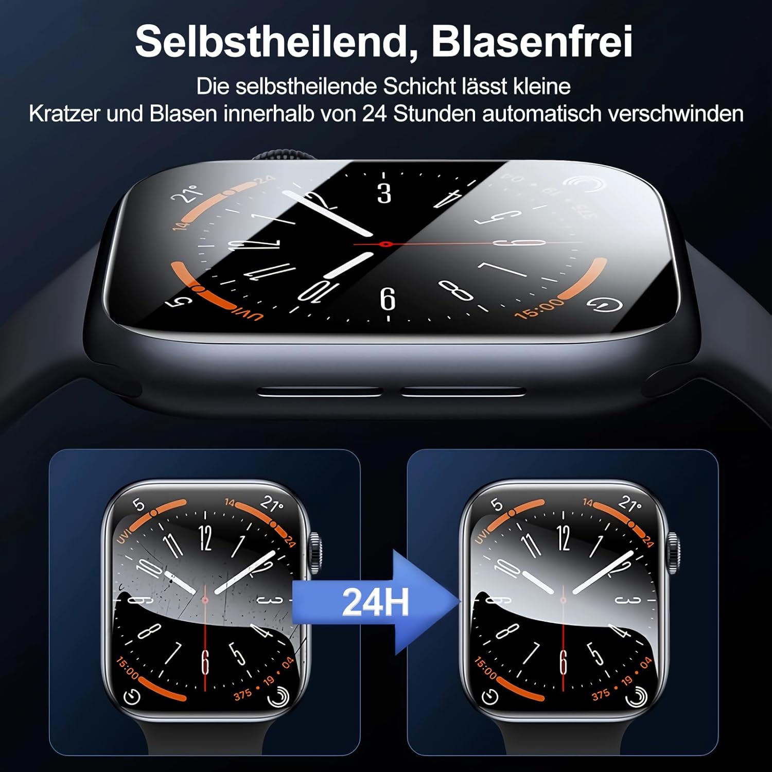 Thumbnail 2 de Uluck 8 Stück Schutzfolie für Apple Watch Series 11 (2025) / Series 10 46mm – Auto-Ausrichtungskit, selbstheilend, blasenfrei