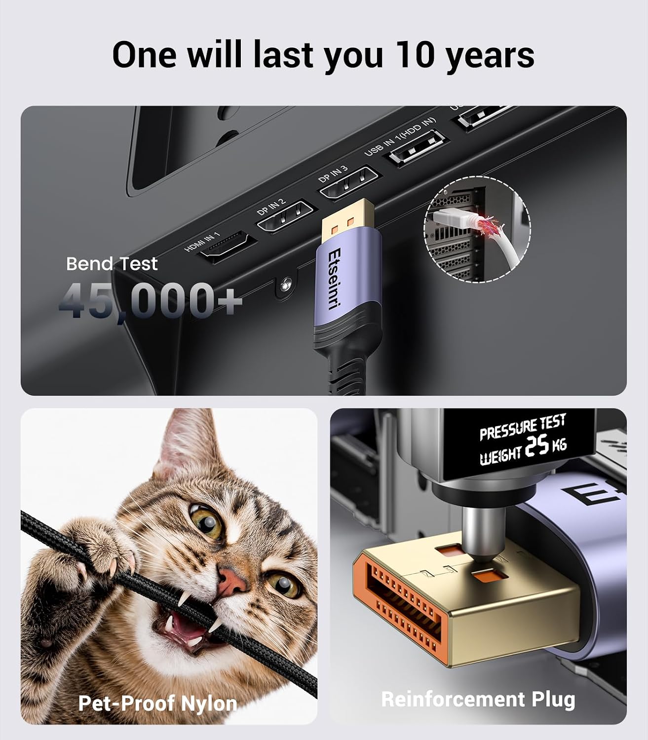 Detalle 2 de Etseinri ET-DP2.1-3M kabel DisplayPort 2.1, 80 Gb/s, 3 m, VESA