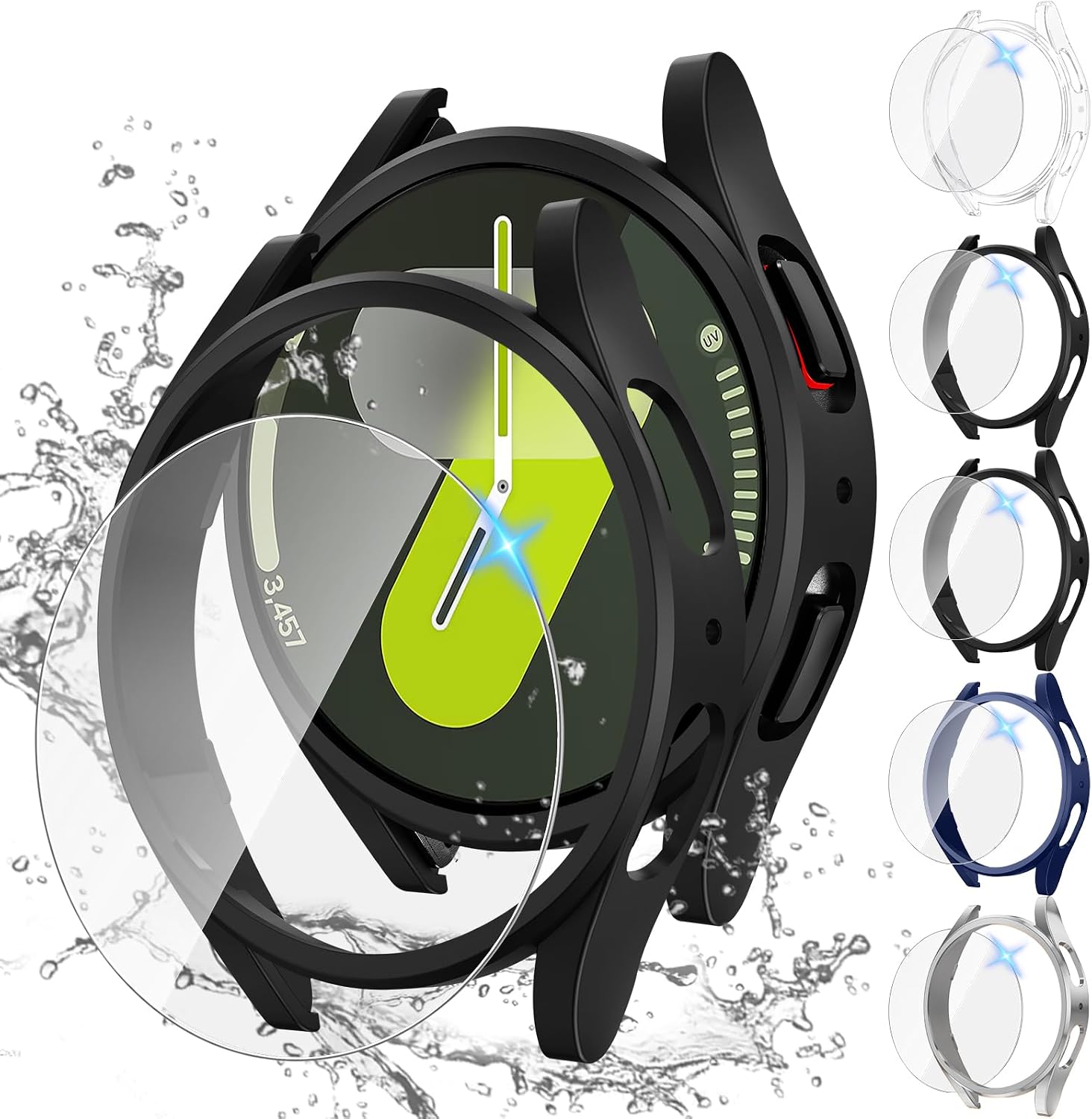 Detalle de Tensea 5+5Pack Galaxy Watch 7 Case & Screen Protector Set (44mm) – Hard PC Bumper + Tempered Glass