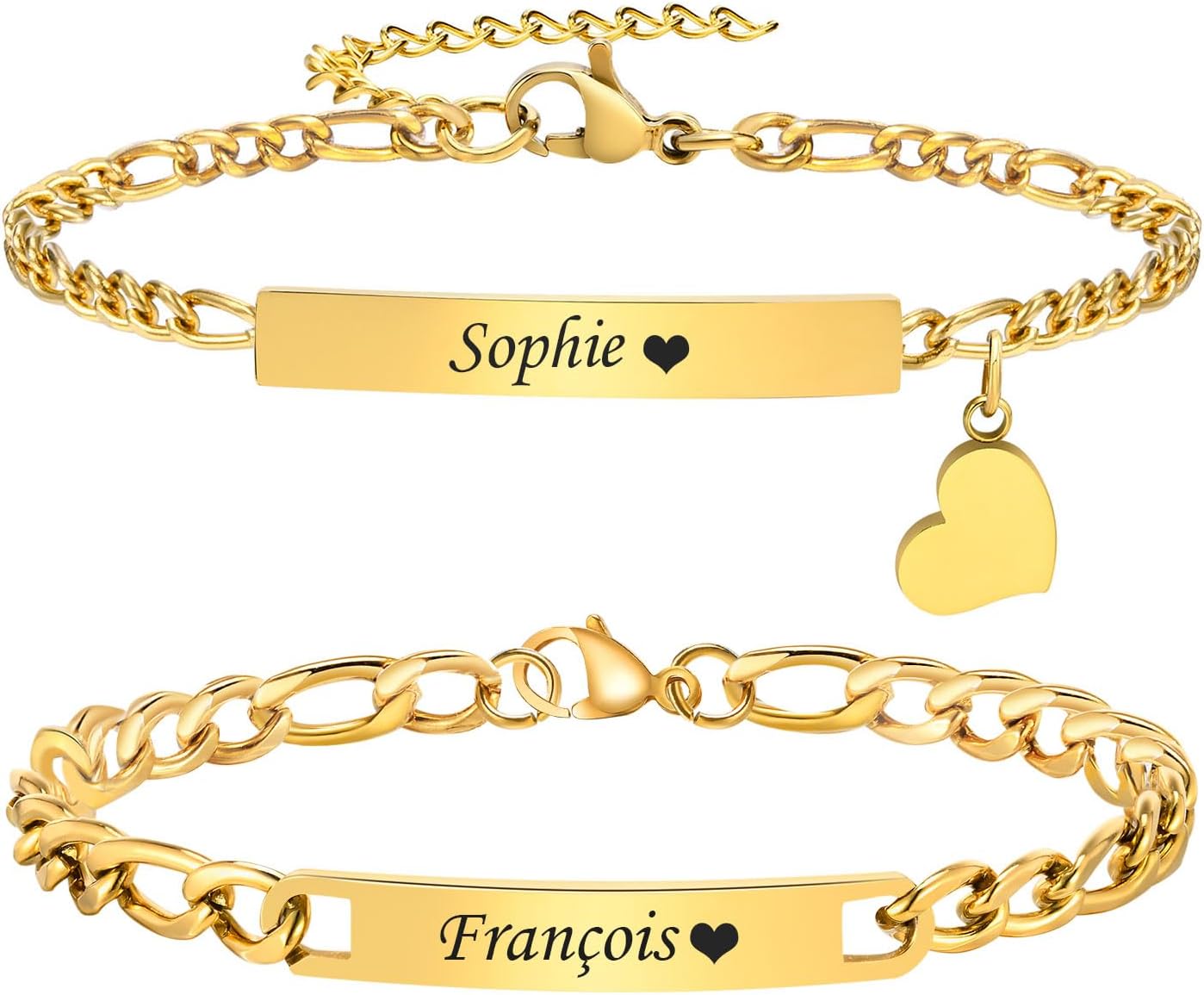 Detalle de XUANPAI Partnerarmbänder mit Gravur – Personalisiertes Pärchenarmbandset aus Edelstahl (7 mm)