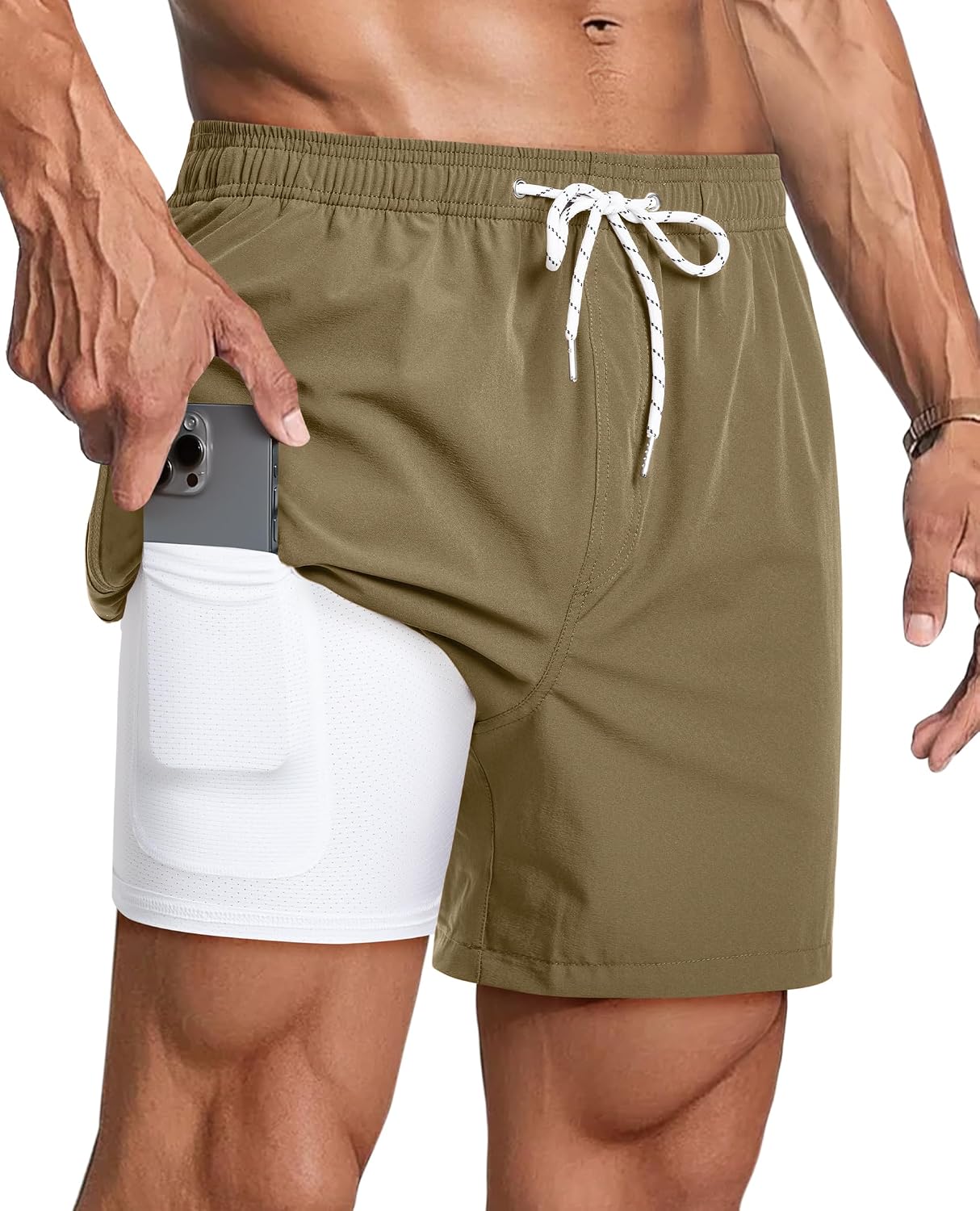 Thumbnail 6 de Gleeease 5inch Mens Swim Trunks: 2-in-1 Compression Liner, Quick-Dry with Zipper Pockets
