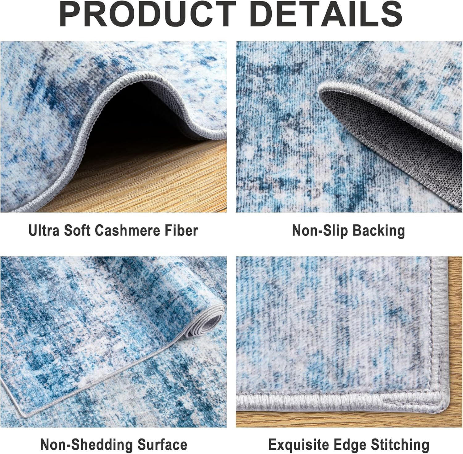 Detalle de PLHXFR 8x10 Area Rug, Blue Modern Abstract Washable Polyester Carpet