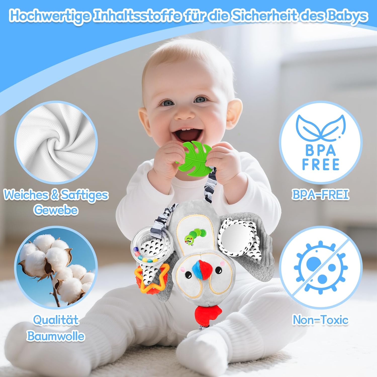 Thumbnail 6 de MPQMPQ Baby Spielzeug 0-6 Monate Papagei – Hängendes Rasselspielzeug für Kinderwagen, Bettchen und Autositz