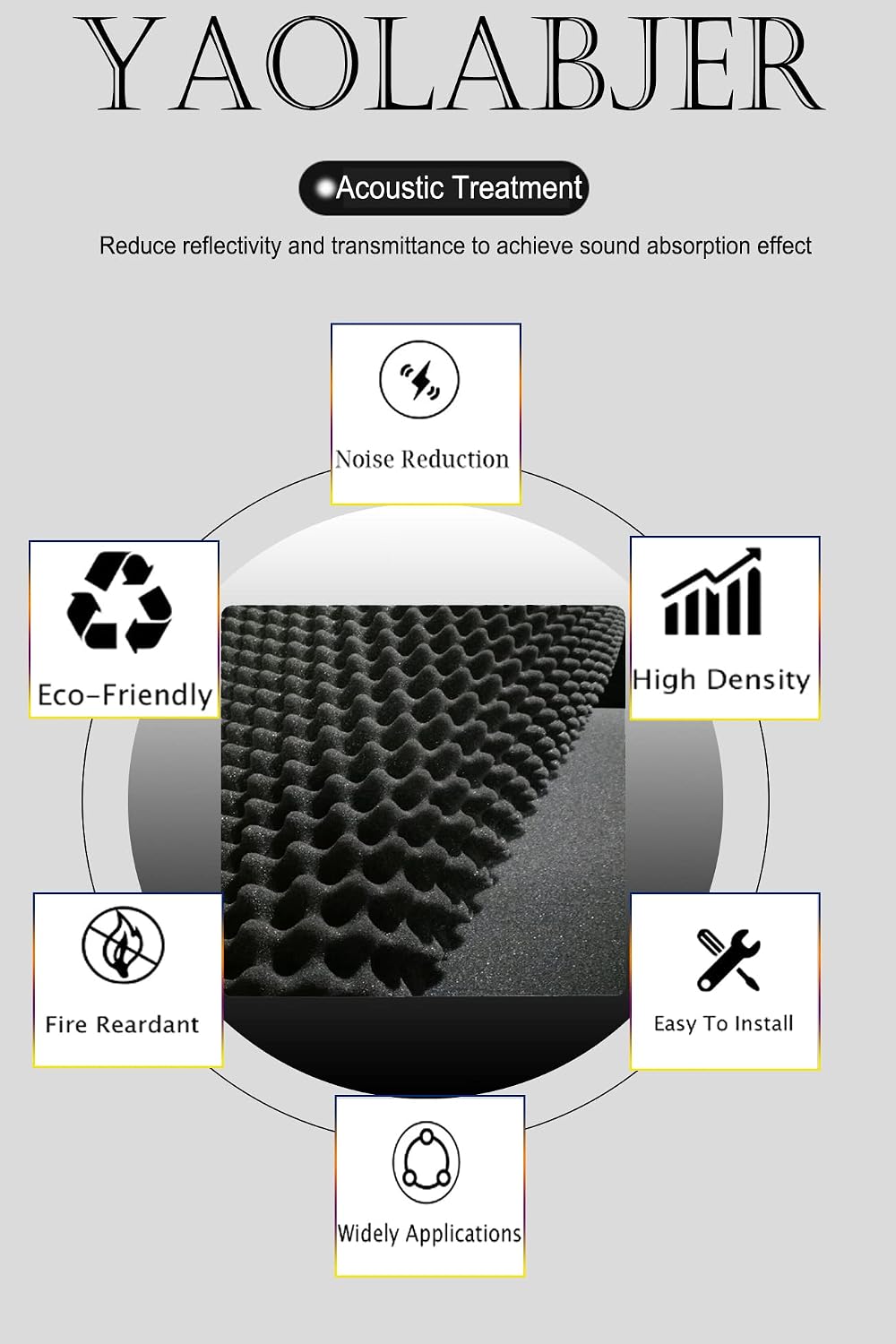 Detalle 2 de Yaolabjer Black Acoustic Foam Panels, 48 x 24 x 2 in Egg-Crate Polyurethane