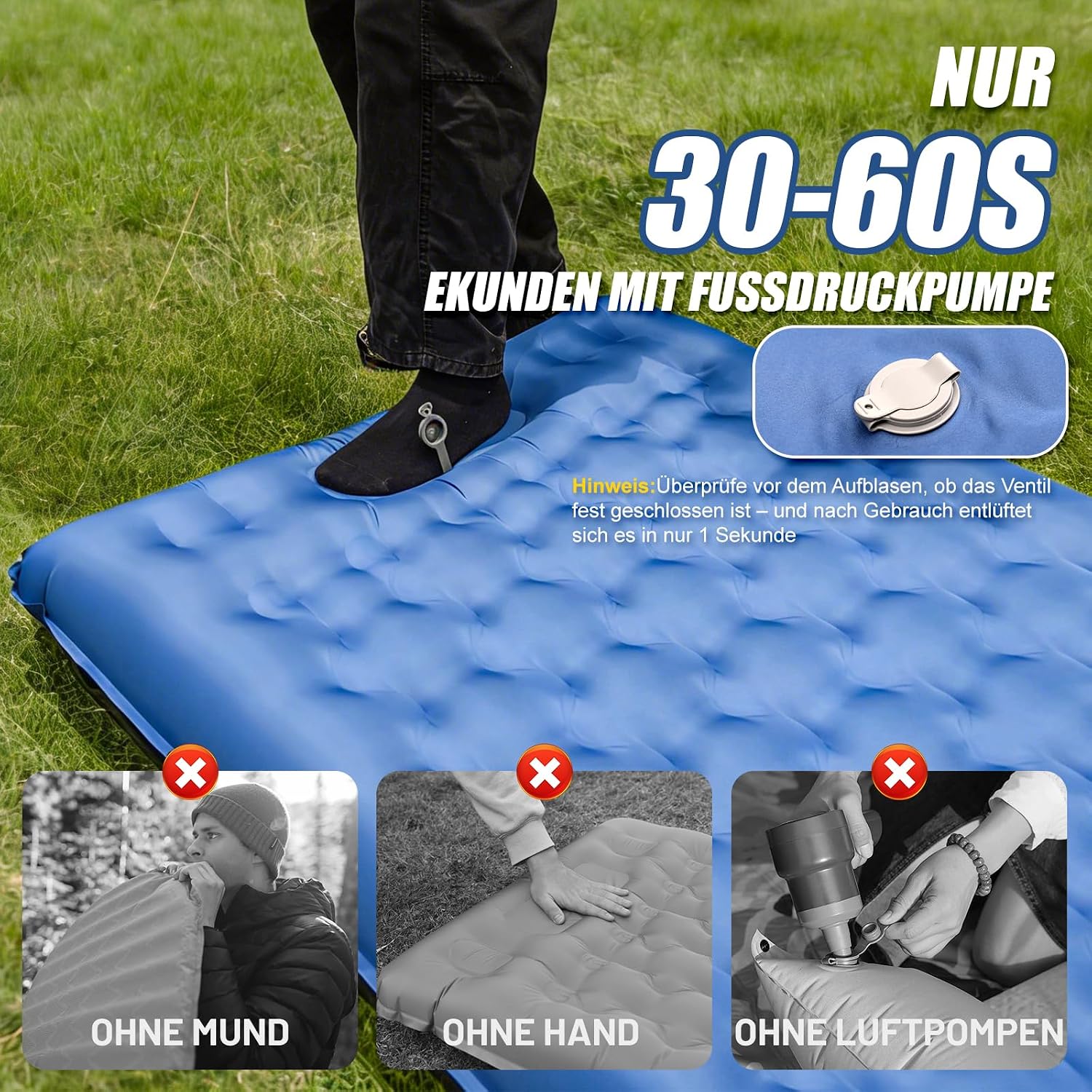 Detalle de NAPASA Isomatte Camping 16 cm – dick, wasserdicht und bequem mit integrierter Fußpumpe