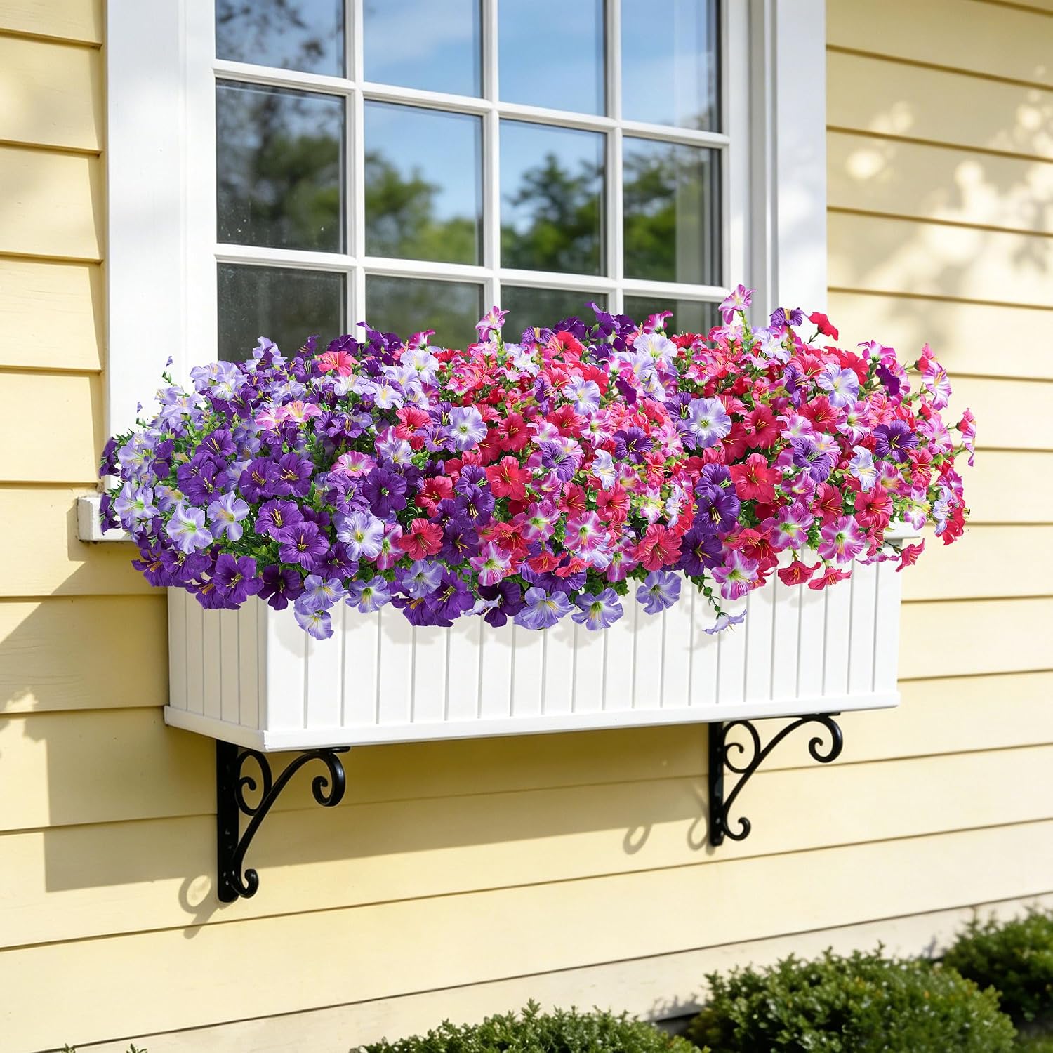 Detalle de Artificial Flowers for Outdoors: 20 Bundles Silk Petunia with Eucalyptus, UV-Resistant Faux Flowers for Outdoor Planters