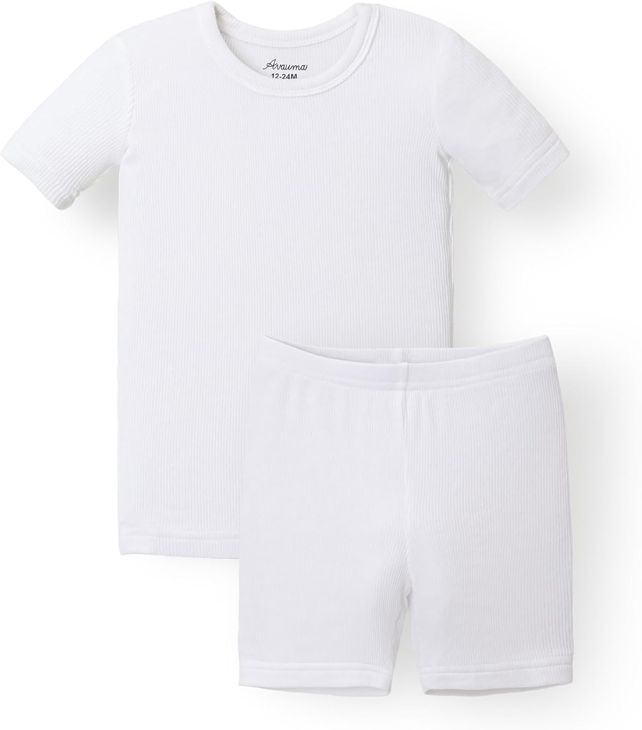 Detalle de AVAUMA Short Pajama Set for Babies and Kids: Comfy, Ribbed Knit, Everyday Sleepwear