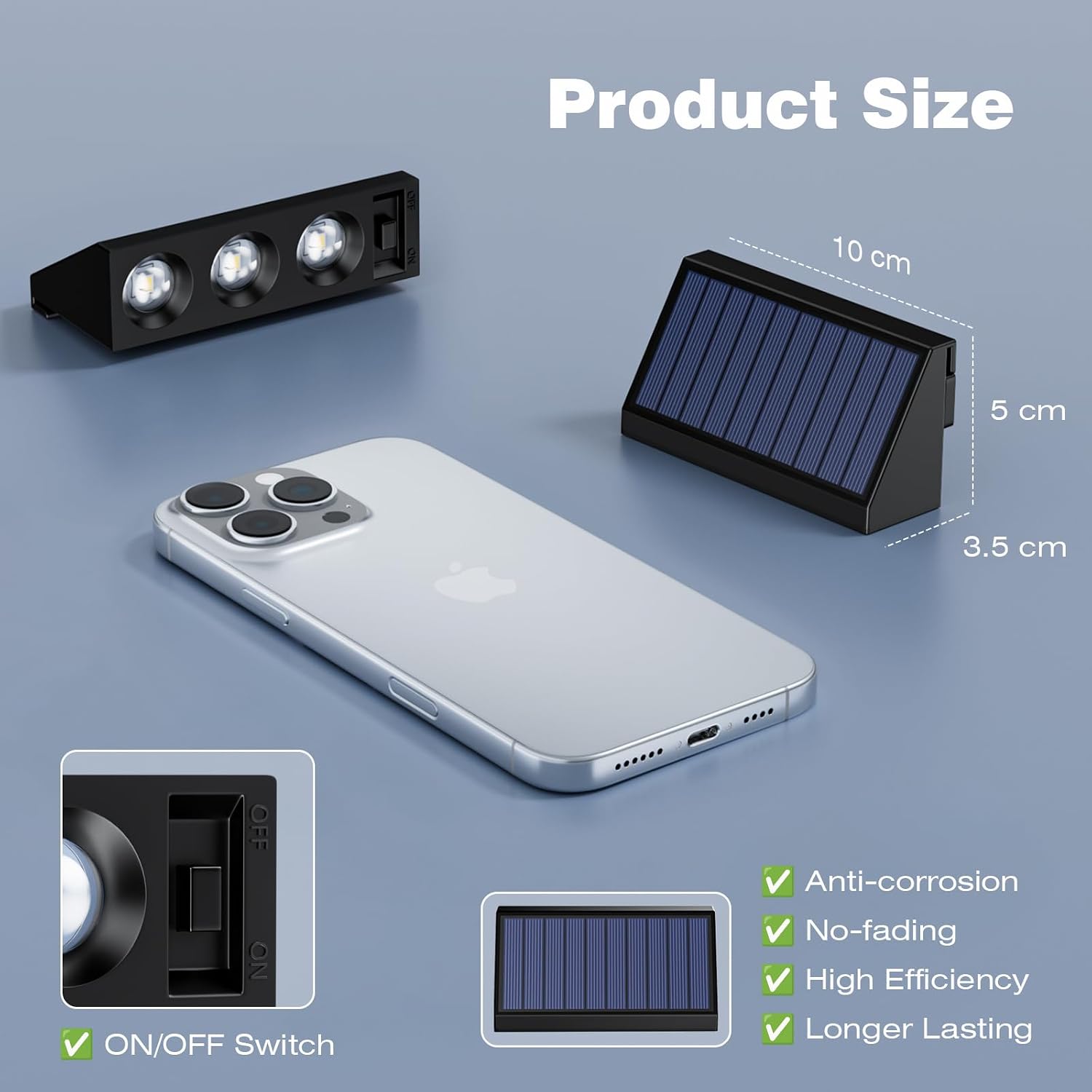 Detalle de Wudyfei Solar Fence Lights Outdoor (4 Pack) with 3LED and 3 Convex Lenses, IP65 waterproof solar wall lights