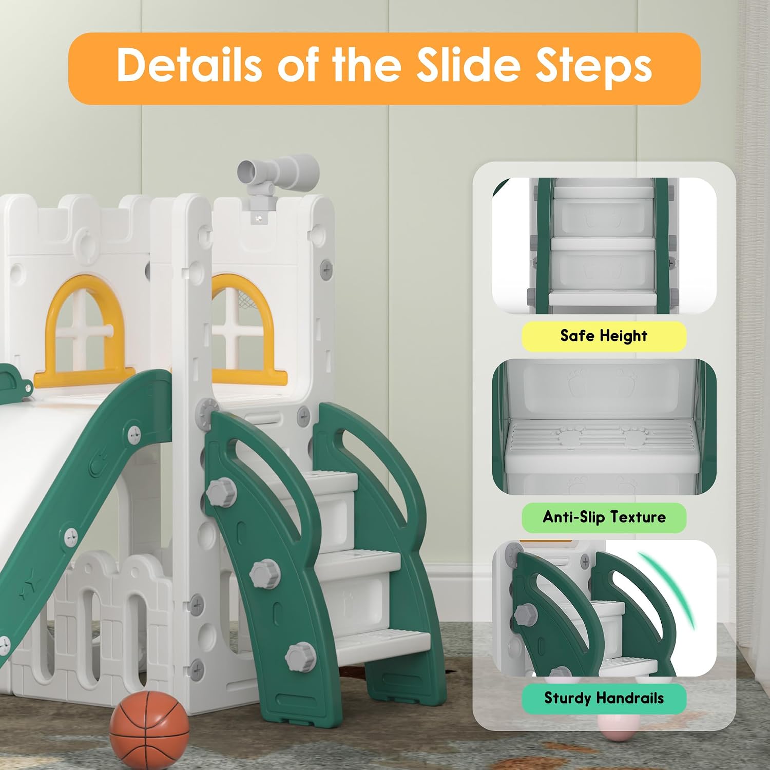 Detalle 2 de LulliSpace 6-in-1 Toddler Slide 6 Features