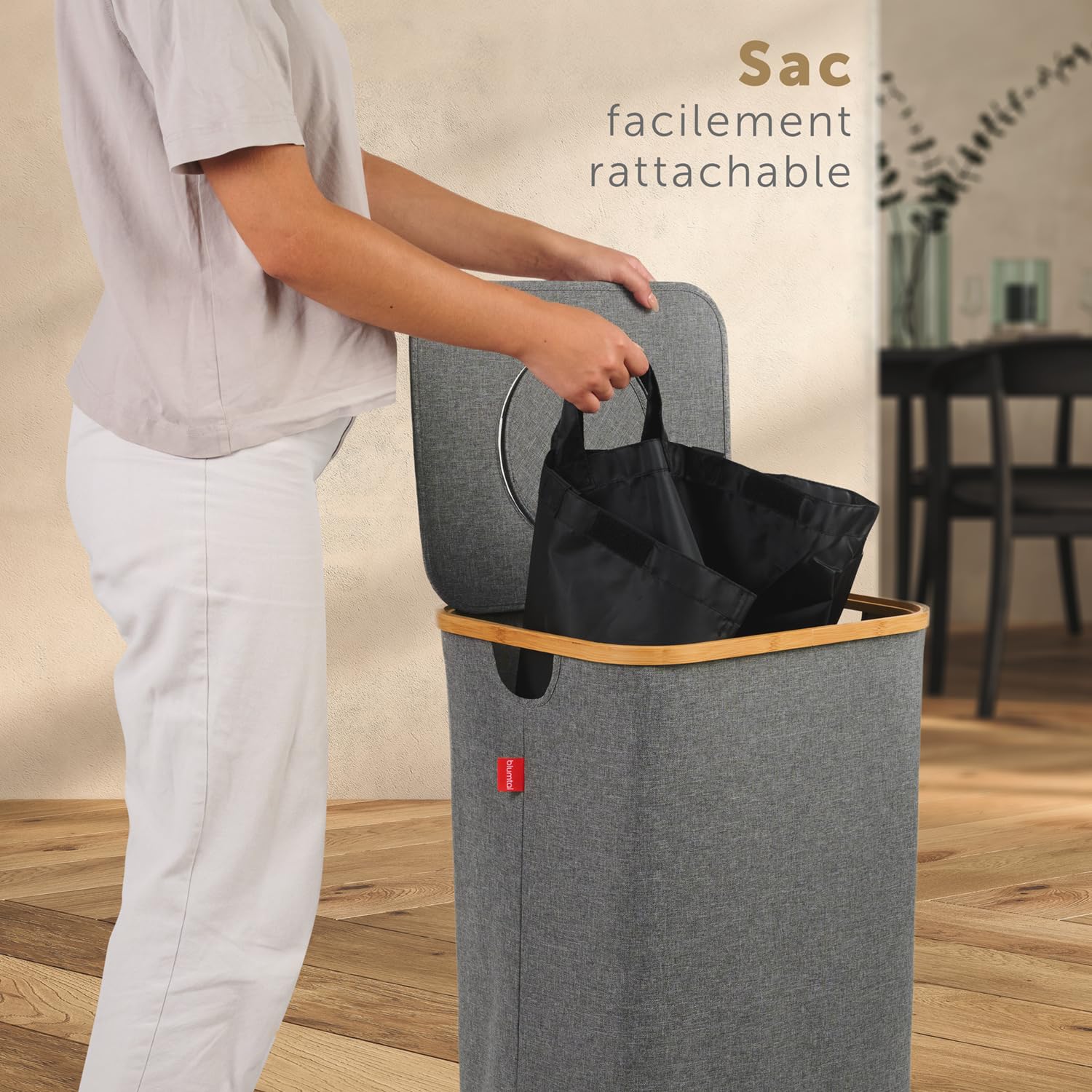 Thumbnail 6 de Blumtal conteneur de consigne pour bouteilles 100L en bambou avec sac de transport et effet anti-odeur