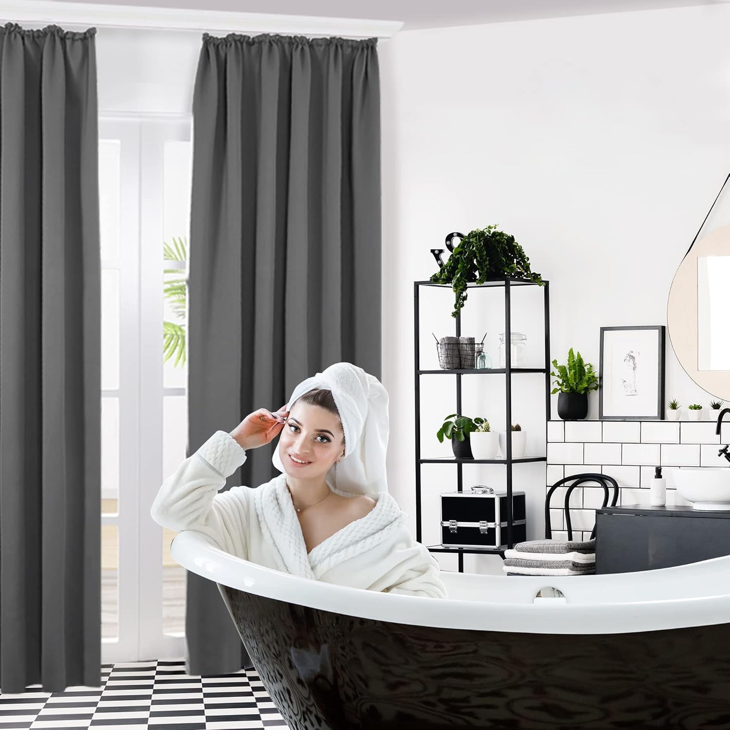 Detalle 2 de Deconovo Verdunkelungsvorhänge 200x140 cm – Blickdichte, hellgrau, 2er Set mit Kräuselband