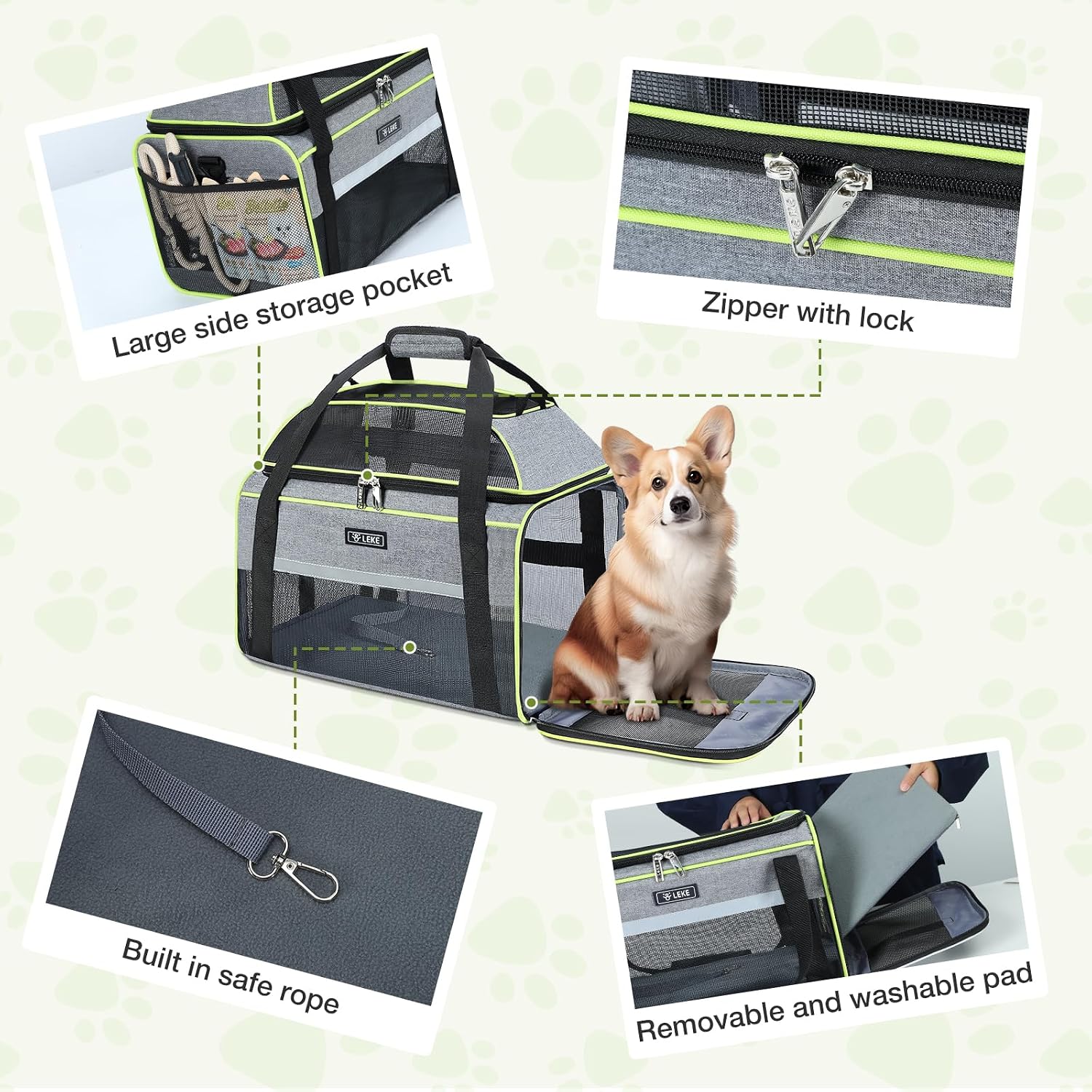 Detalle de Lekespring Katzentransportboxtasche für Hund & Katze (nach oben ausbaubar), L, Grau
