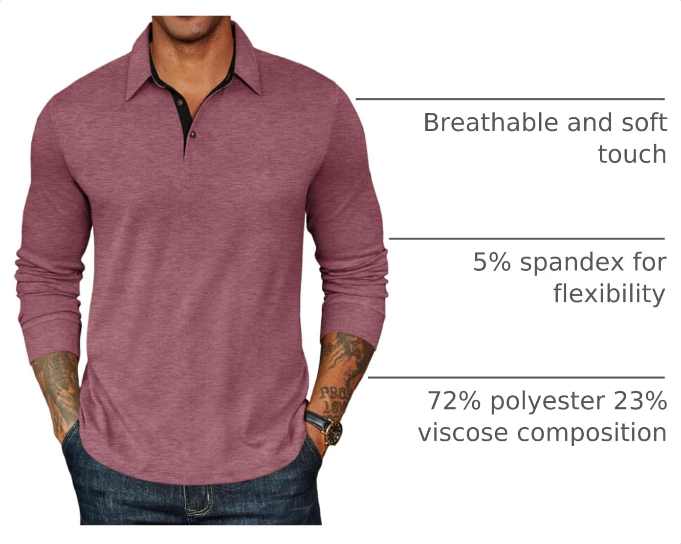 Detalle de COOFANDY Men's Long Sleeve Polo Shirt
