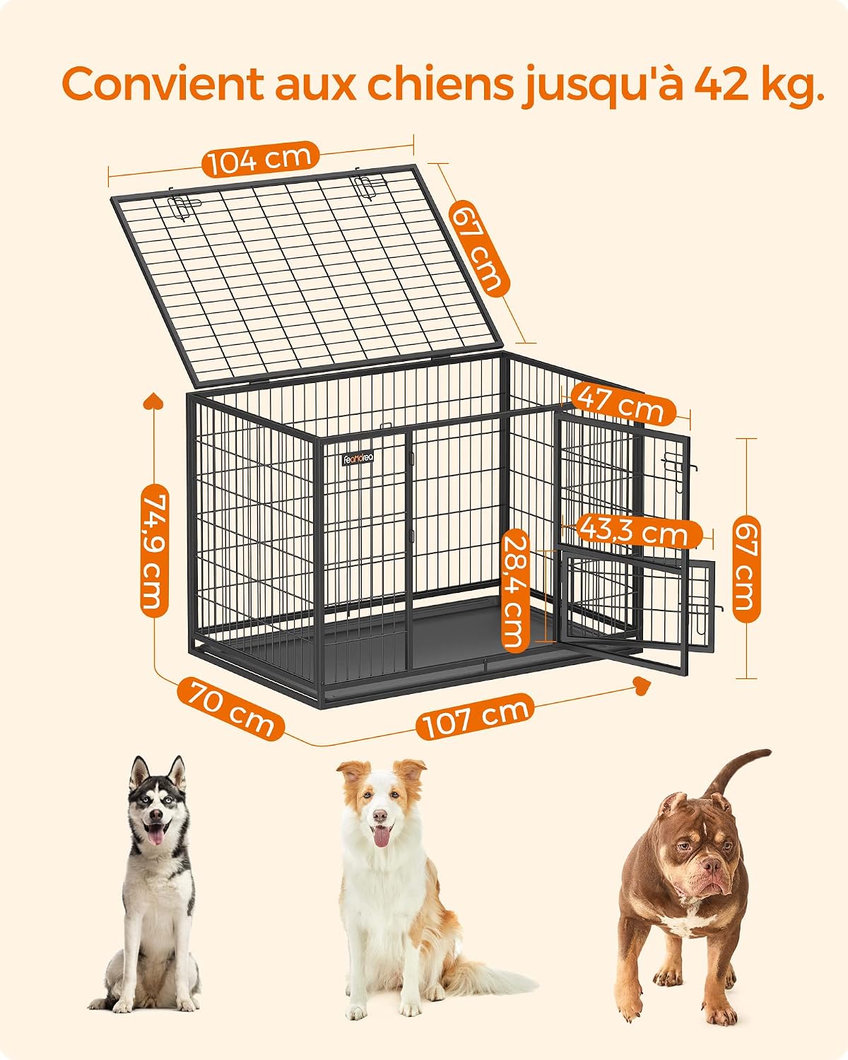 Detalle 2 de Feandrea PPD001B01 Cage chien 107×70×75 cm