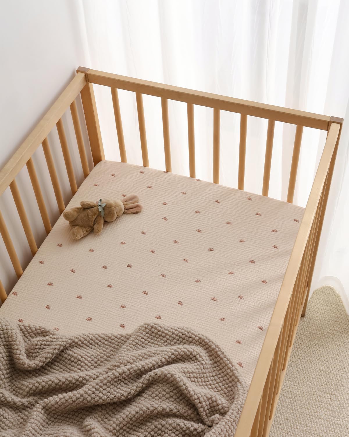 Detalle 2 de Blissful Diary Muslin Crib Sheets (Boho Neutral) for 52''x28'' Standard Crib Mattress, 2-Pack (Sunshine & Brown)