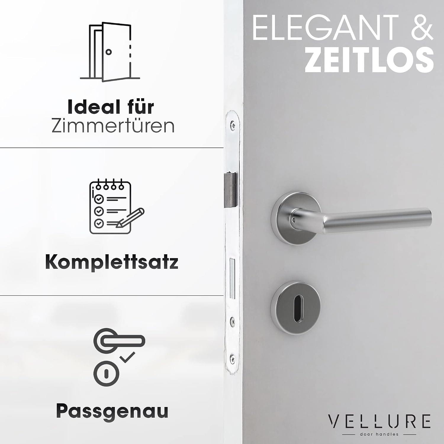 Thumbnail 2 de Vellure Türgriffe Innentüren Edelstahl – Komplettes Set mit Bohrschablone, matt, langlebig