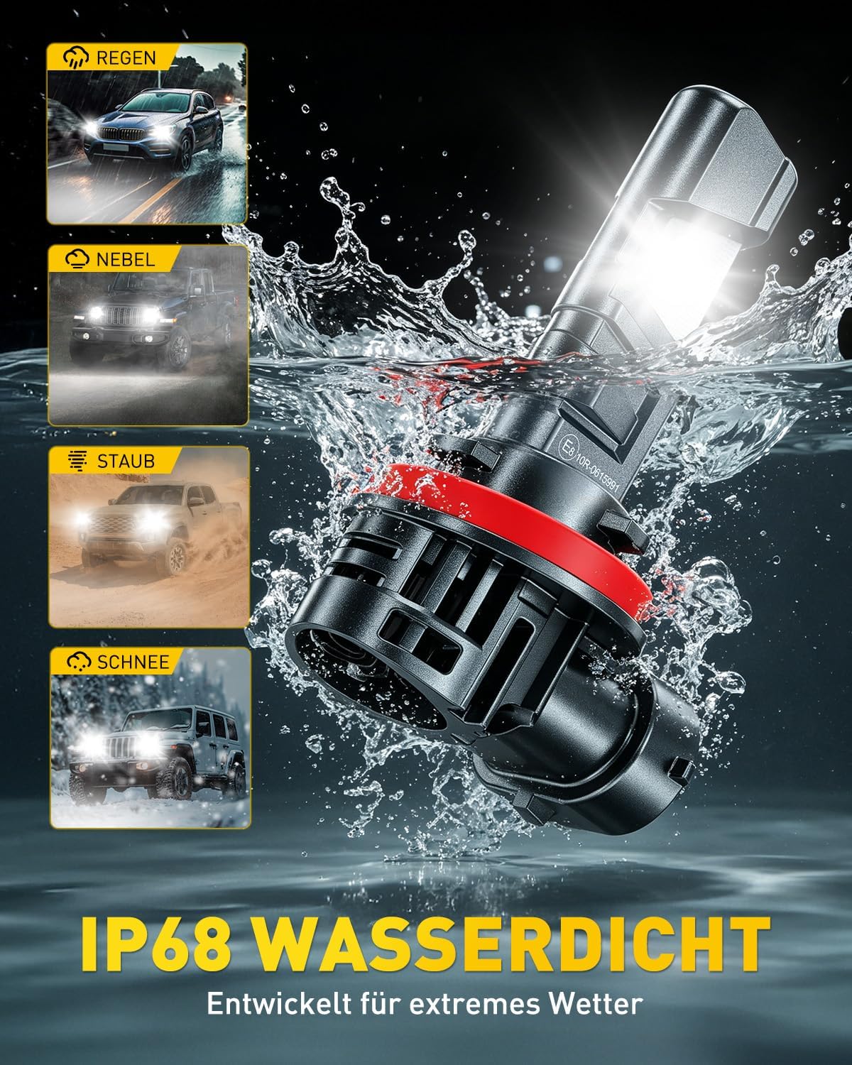 Detalle de Auxito H11 LED Scheinwerferlampe – UNECE-R37 Zulassung, 6000K, 50.000 Stunden, Plug & Play, 2er Set
