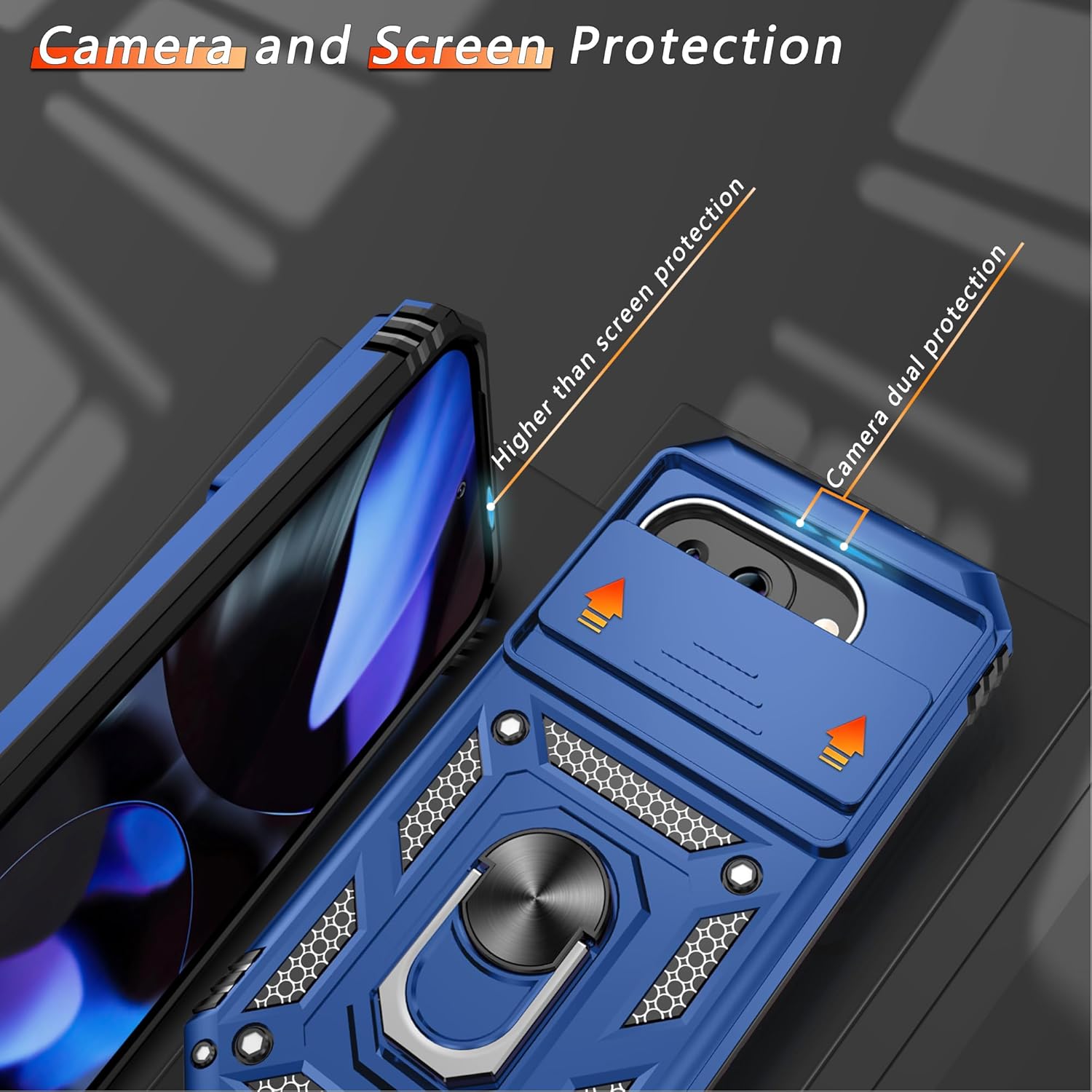 Thumbnail 2 de Pilaru for Pixel 9A Case with Camera Slide Cover, Built-In Kickstand & Screen Protectors (Blue)