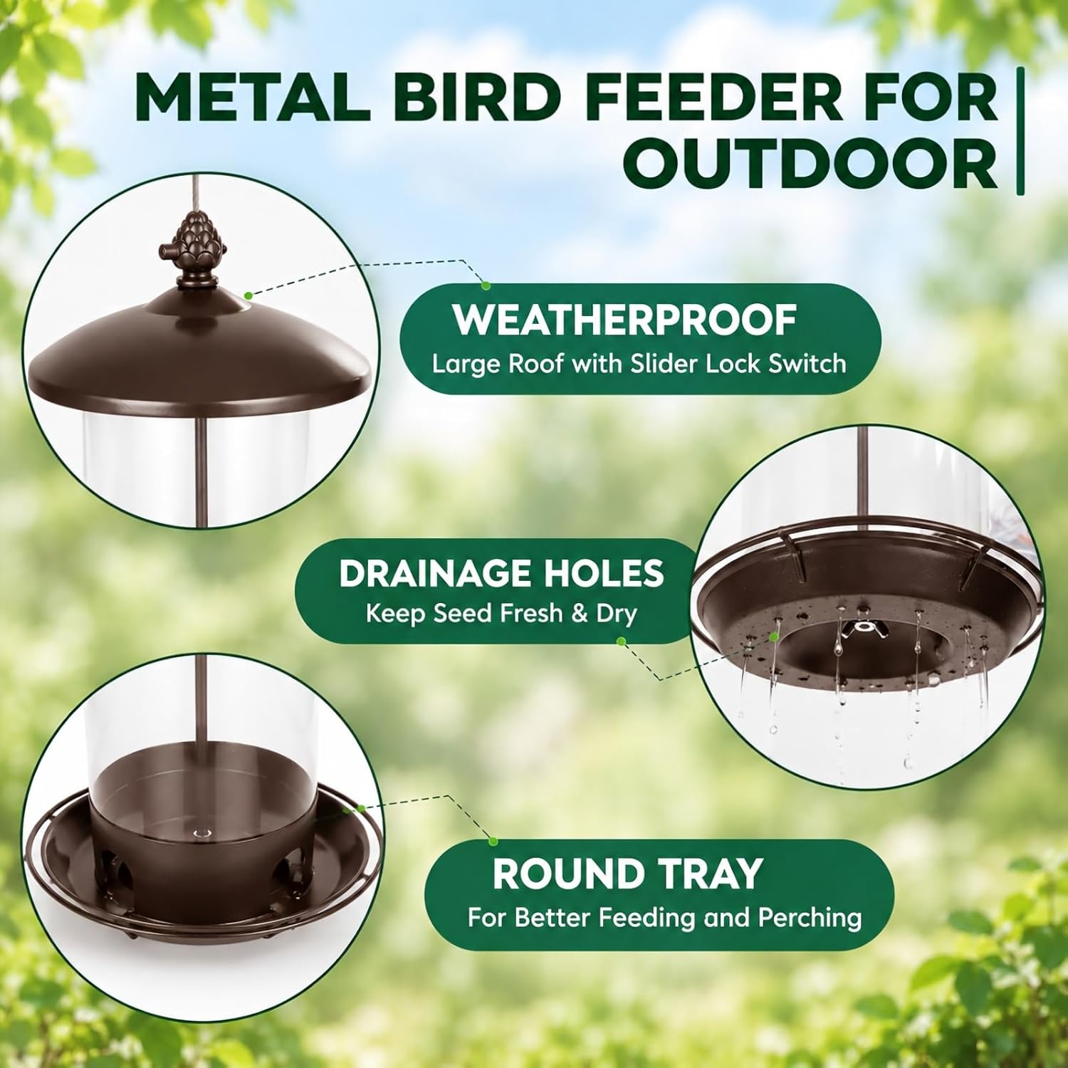Detalle de Gbekery Metal Bird Feeder with 4 Feeding Ports