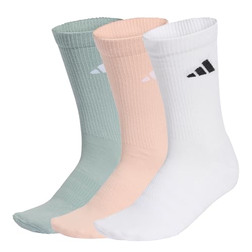 Detalle de adidas Unisex Cushioned Sportswear Crew Socks 3er-Pack (Größe 48-51) – Wadenlang, blush pink/white/Wonder Sage