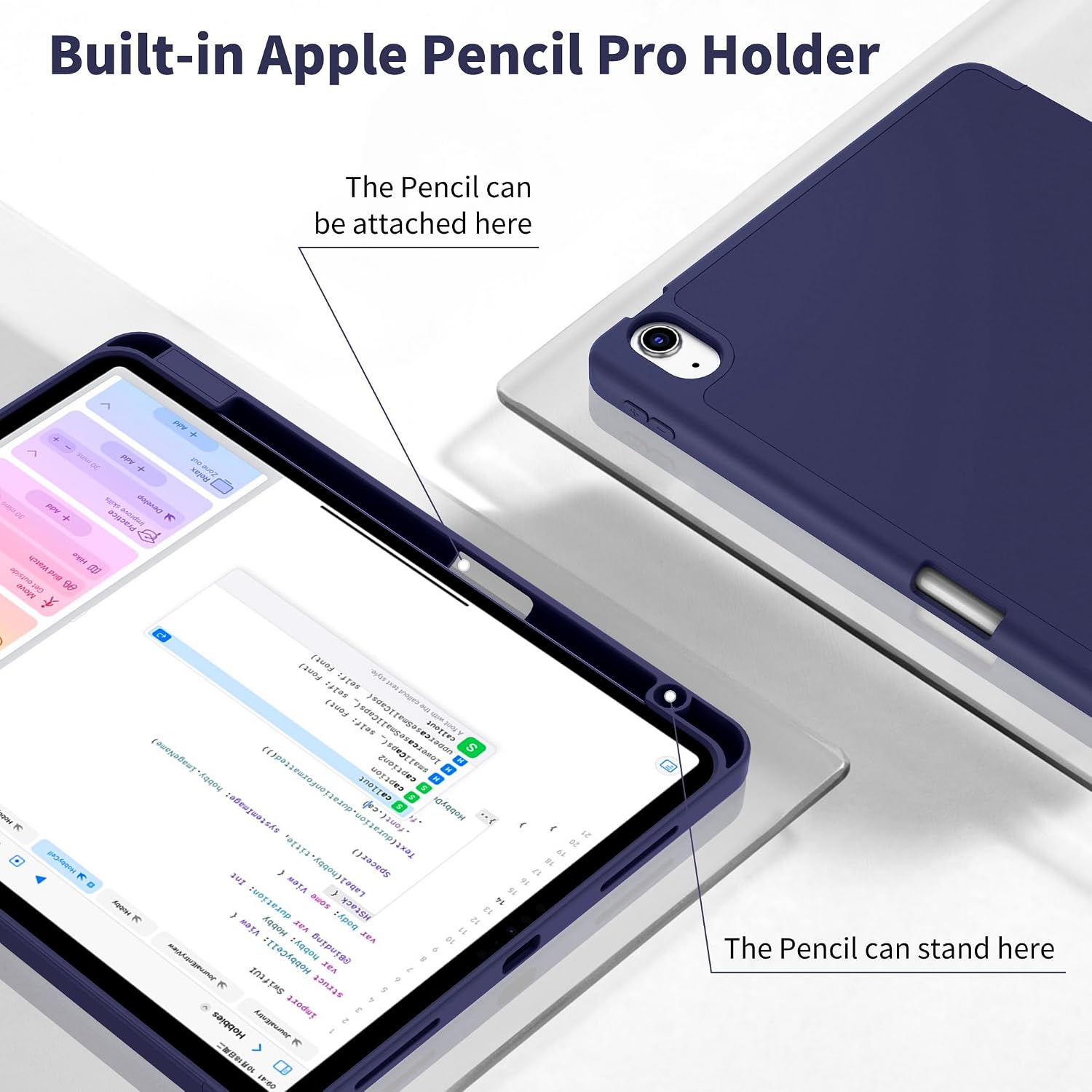 Detalle de EasyAcc Hülle für iPad Air 11 Zoll (M4/M3/M2, 2026–2024) & iPad Air 4/5 mit Stifthalter – blaue Schutzhülle aus TPU