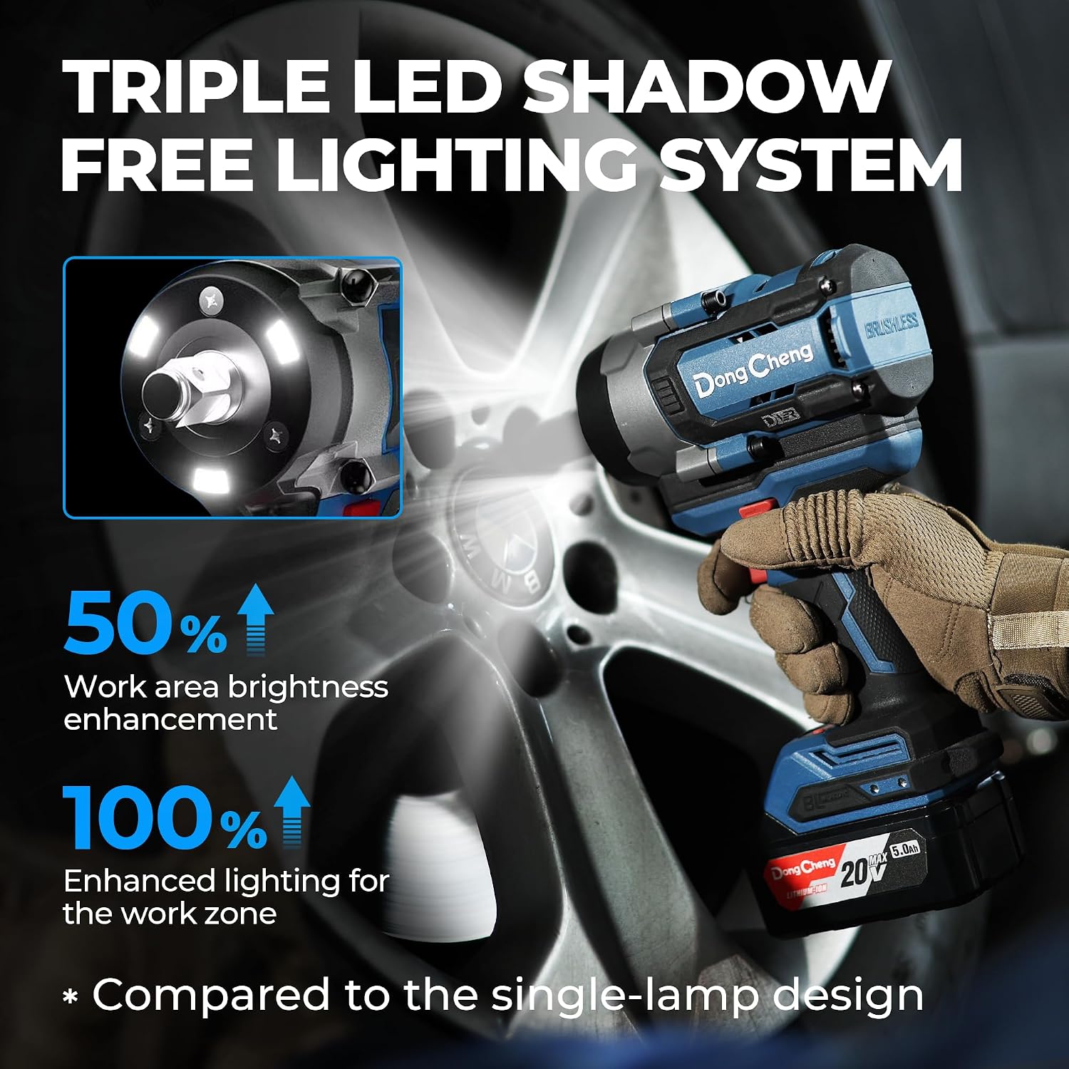 Detalle de Dong Cheng 20V Brushless Impact Wrench with 1700 N.m Torque and 2x5.0Ah Batteries