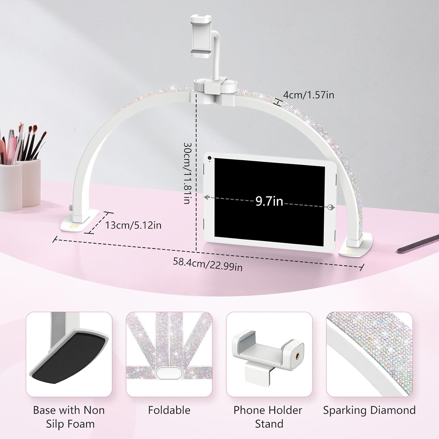 Detalle 2 de Yokilly F-550A Half Moon Nail Desk Lamp, Foldable with Phone Holder