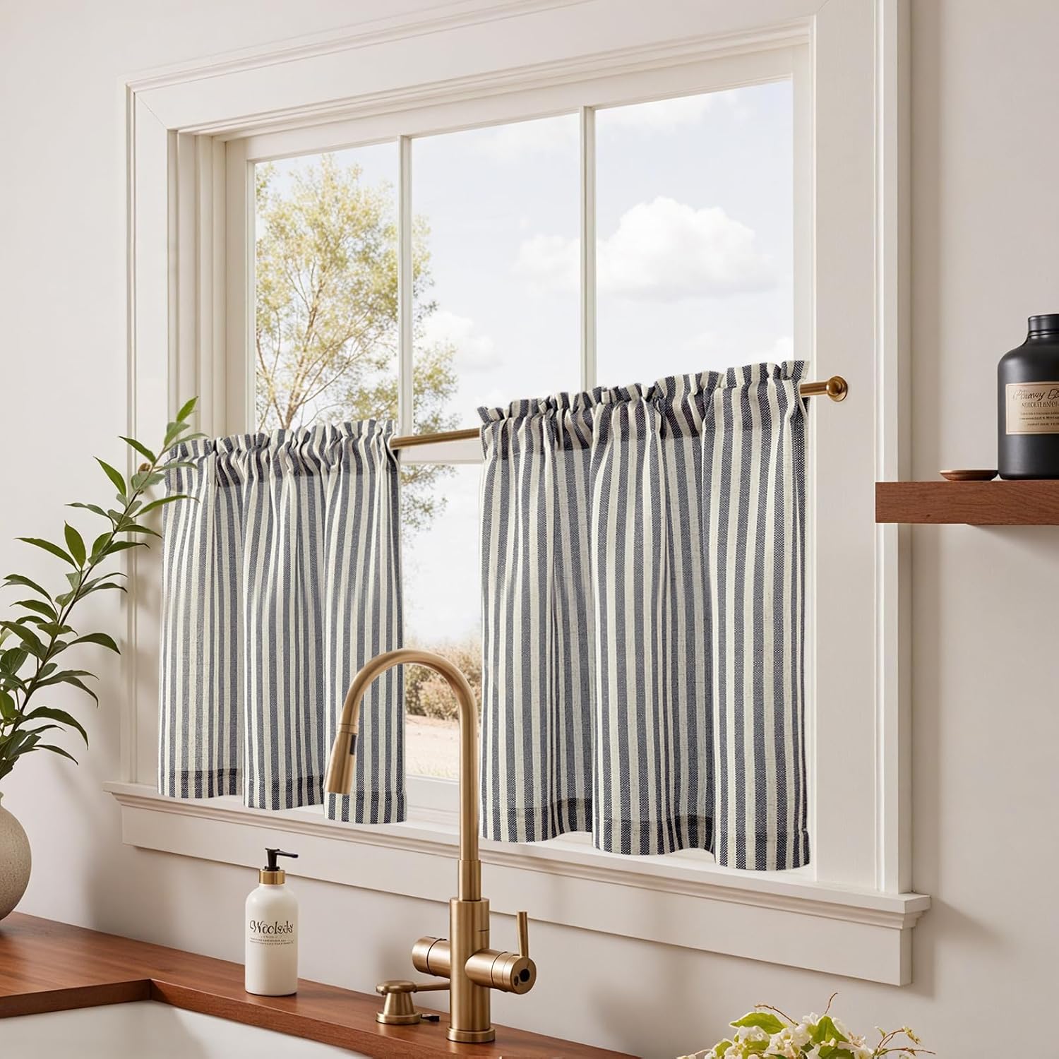 Thumbnail 1 de Jinchan Striped Linen Curtains 24"