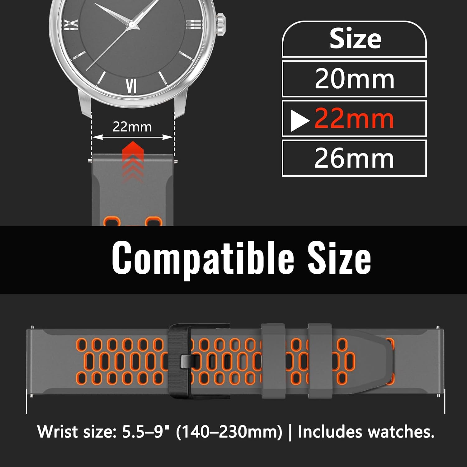 Detalle 2 de RosMank 22mm Silicone Watch Strap for Huawei Watch GT6 Pro / GT6 / GT5 Pro / GT5 / GT4 / GT3 (46mm) – Two Colour Replacement Band