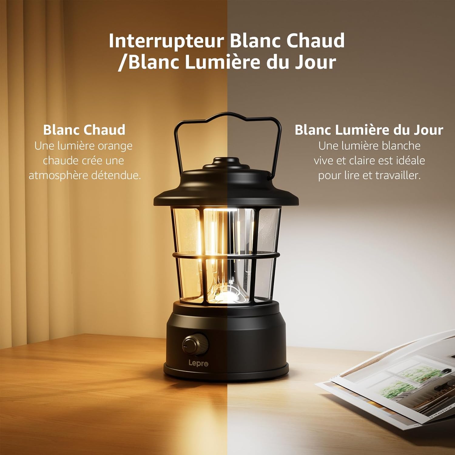 Detalle 2 de Lepro Lampe Camping Rechargeable — 4 Modes, 3600 mAh et Power Bank, IPX4