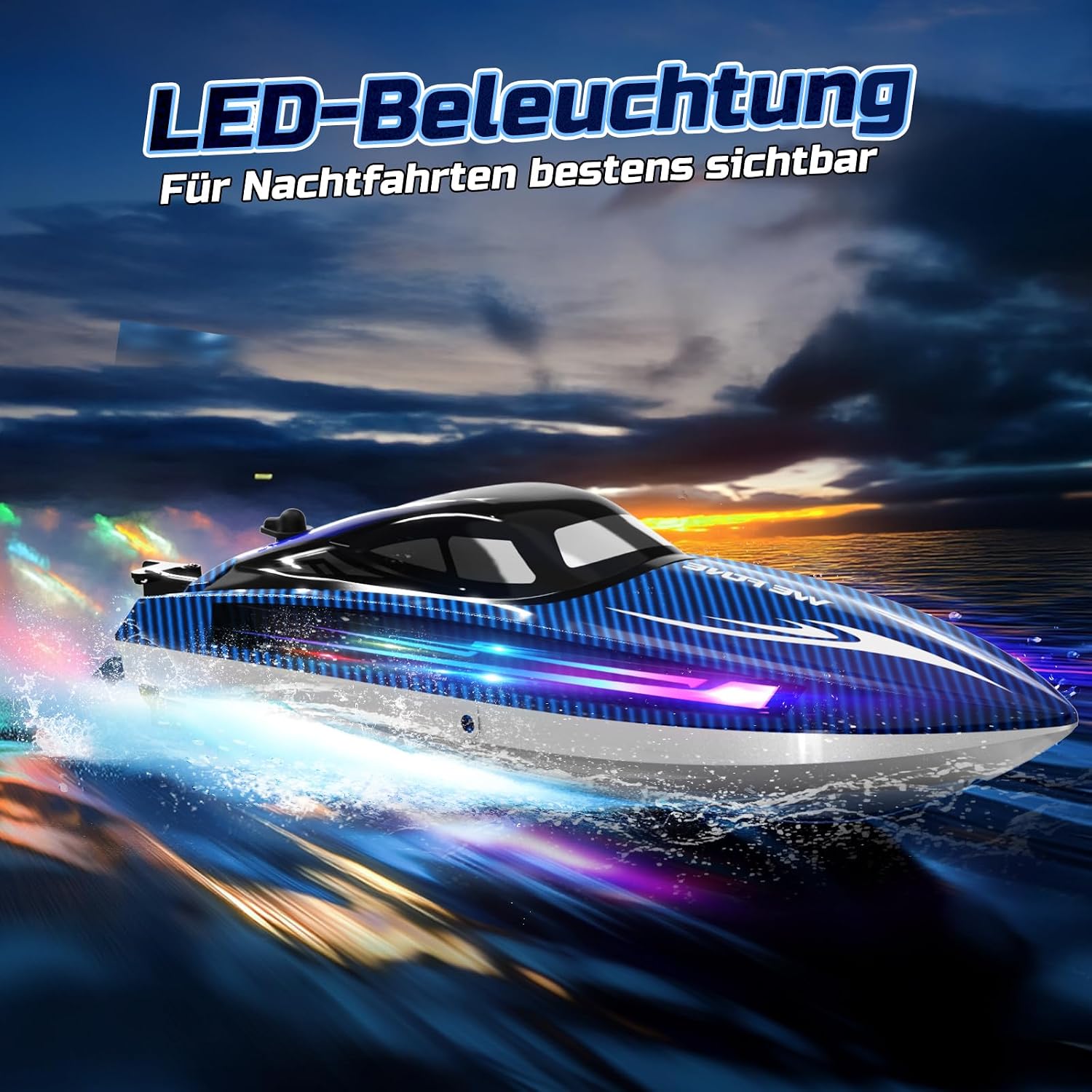 Thumbnail 6 de WeFone RC Boot für Kinder – 2,4 GHz Ferngesteuertes Boot mit LED-Lichtern, 24 km/h, 40 Minuten Spielzeit