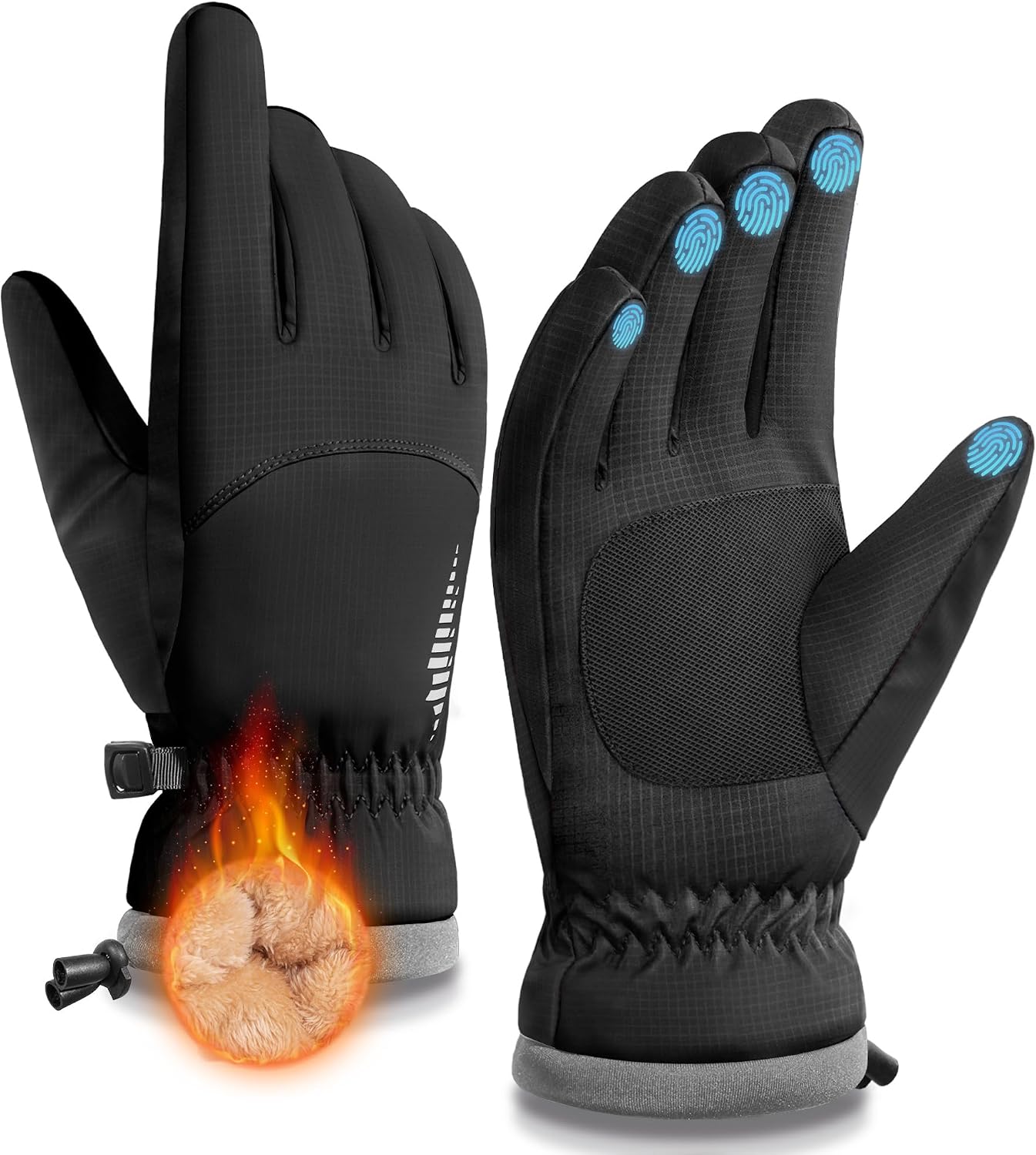 Detalle de SIMARI Winter Gloves, XX-Large Black, Touchscreen Fingers and Windproof Cuffs