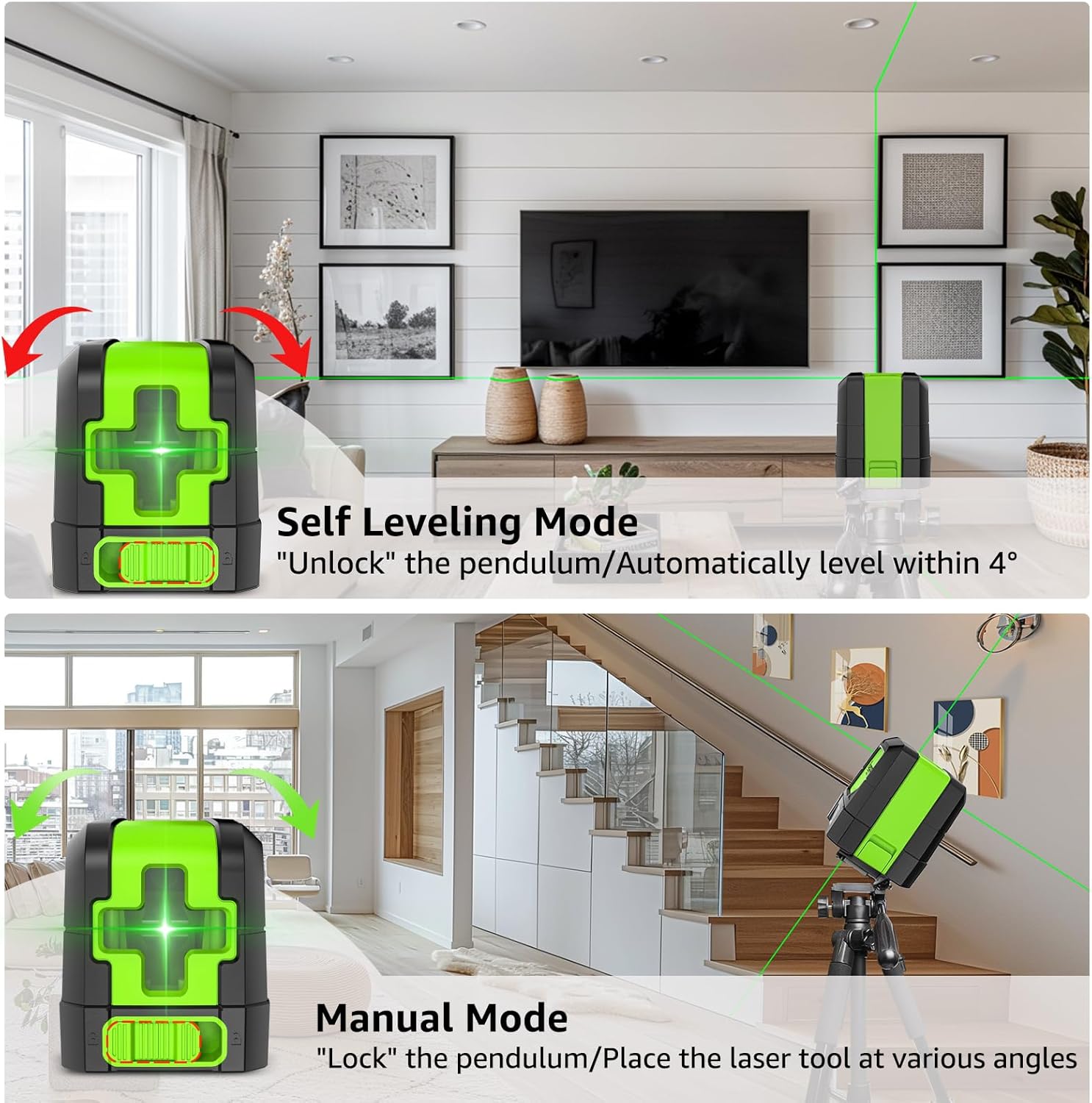 Detalle de Huepar 9011G Green Cross Line Laser Level, Self-Leveling with Magnetic Base