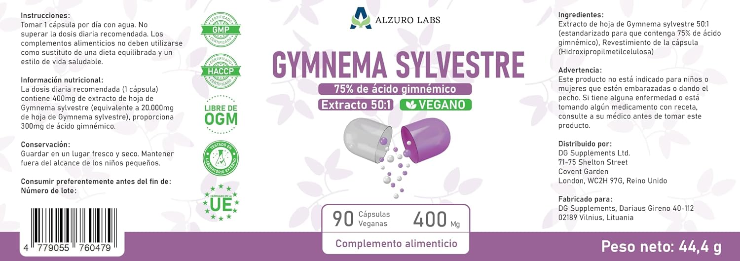 Thumbnail 6 de ALZURO LABS Gymnema Sylvestre 20 000mg 90 gélules