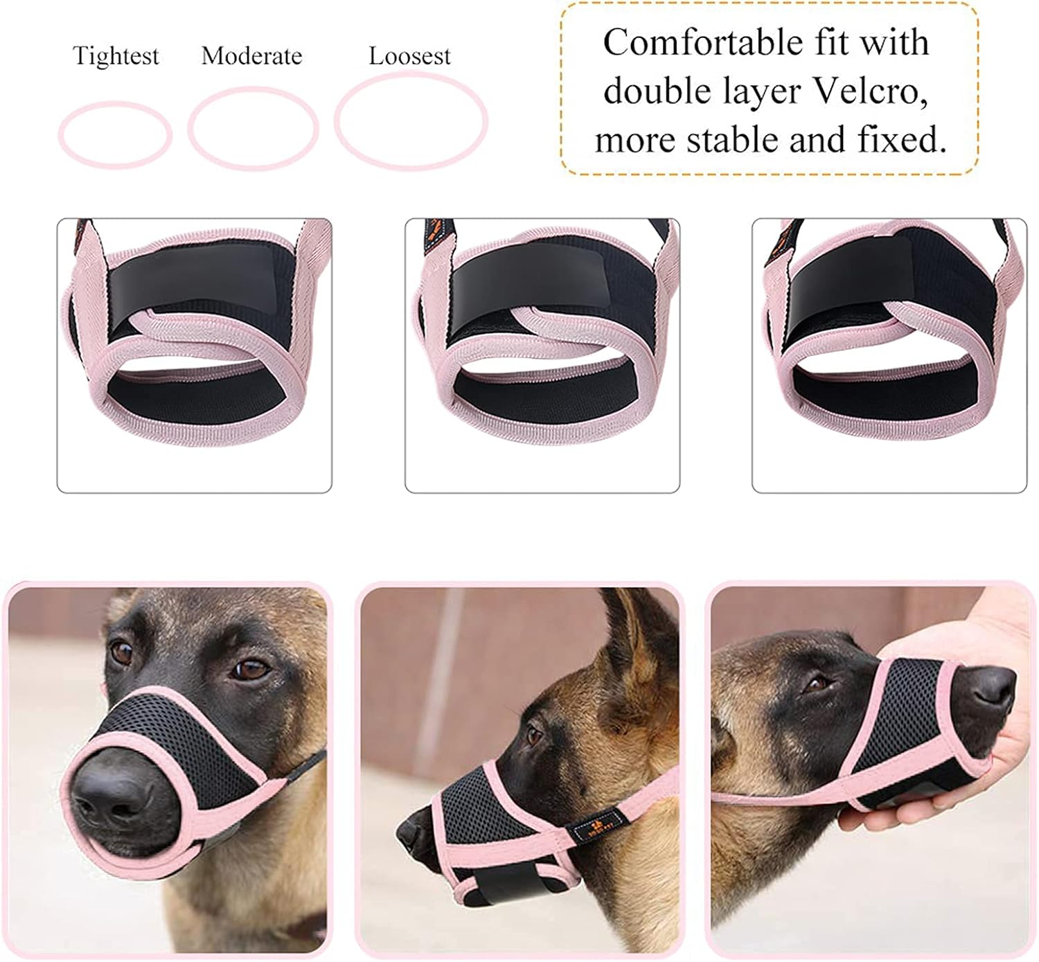 Detalle 2 de HEELE Maulkorb für Hunde mit verstellbarer Schlaufe, atmungsaktivem Nylon und Schnalle (S, Rosa)